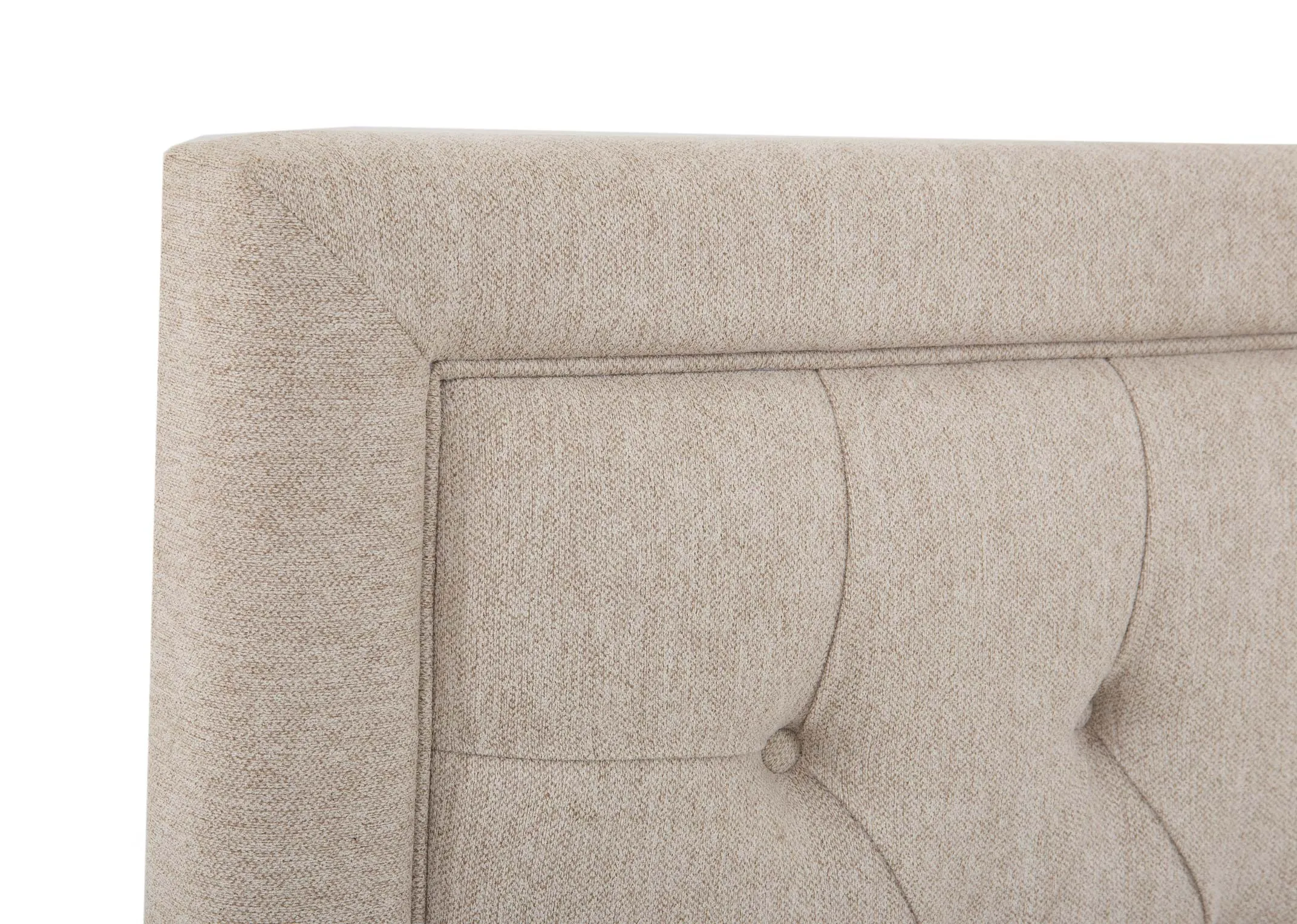 A 5ft cream fabric ottoman bed from EZ Livings Majestic range. Front view of tufted headboard