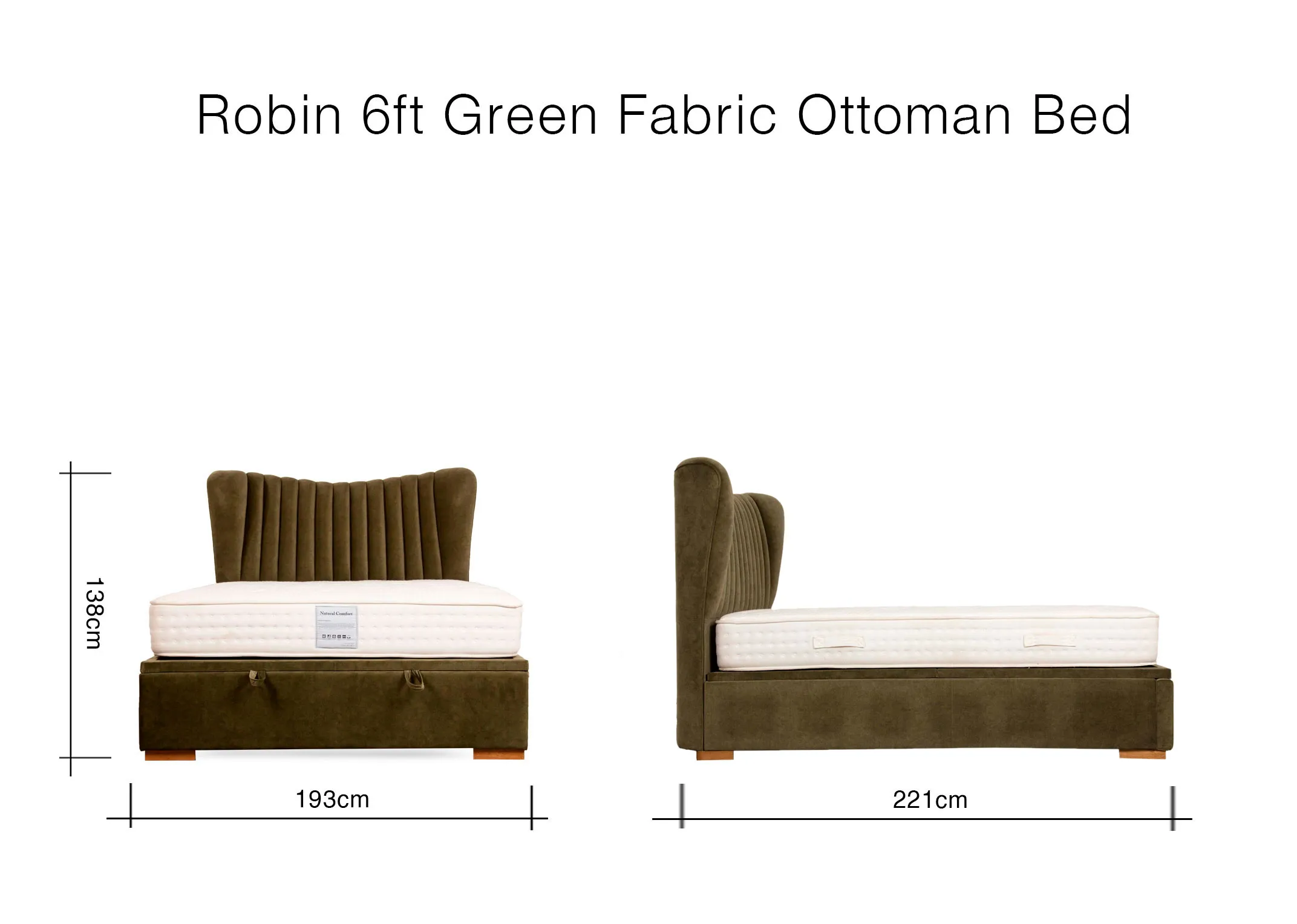 A dimension image of the Robin 6ft Ottoman with 193cm x 221cm x 138cm