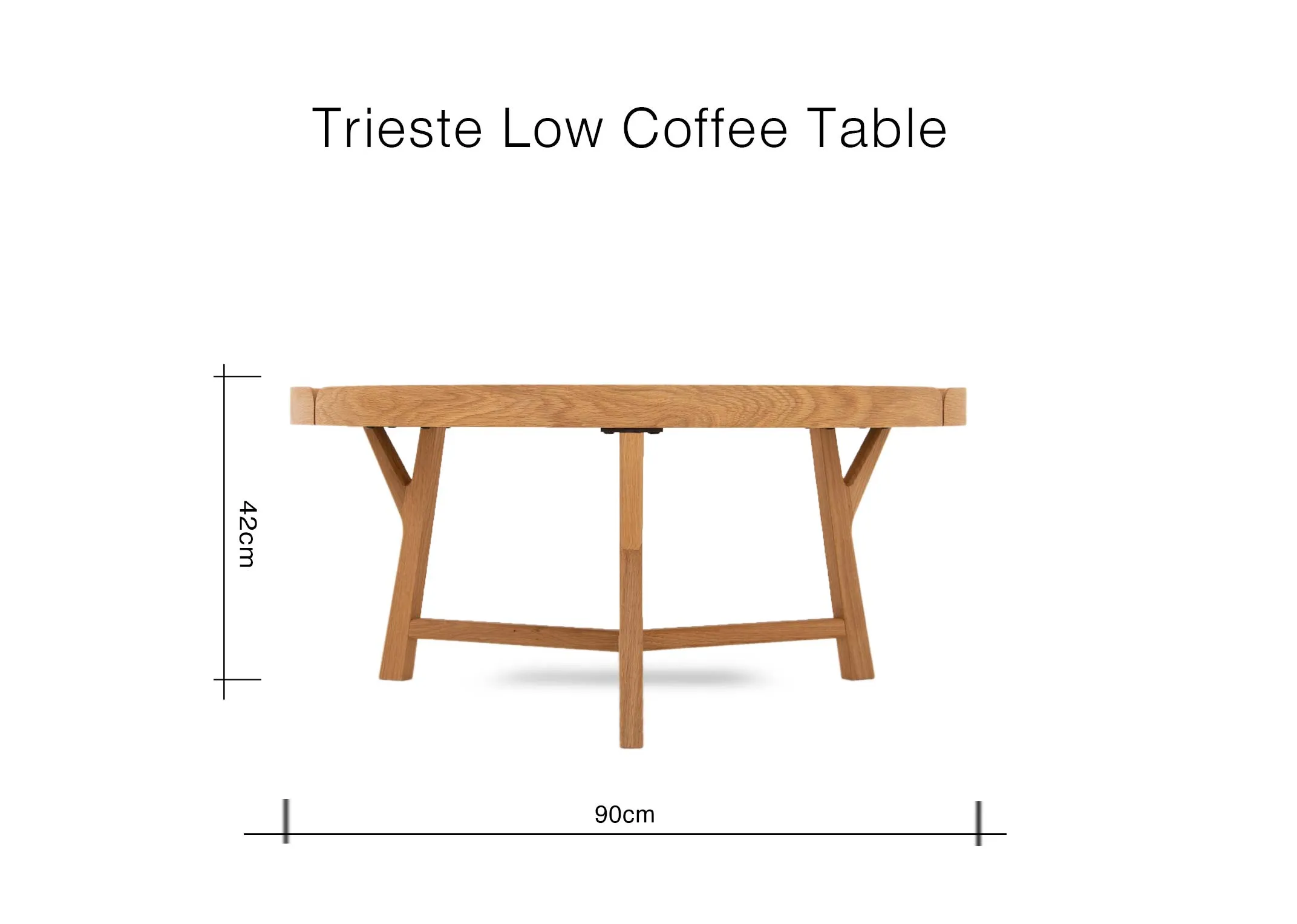 A dimension image of the Trieste Low Coffe table with 90cm x 42cm