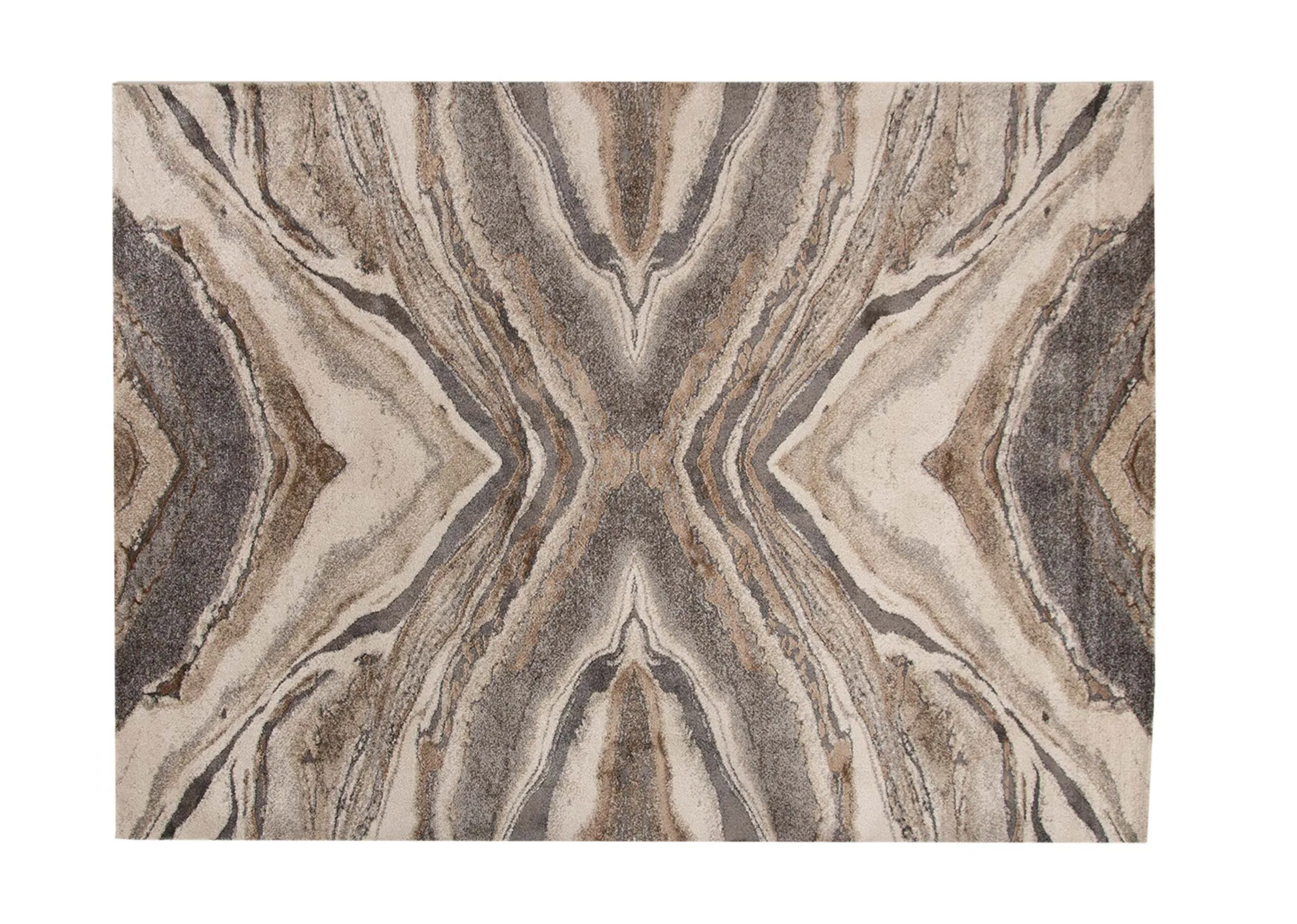  cream brown and grey print rug from EZ Livings Avanti range. Front view of swirling design