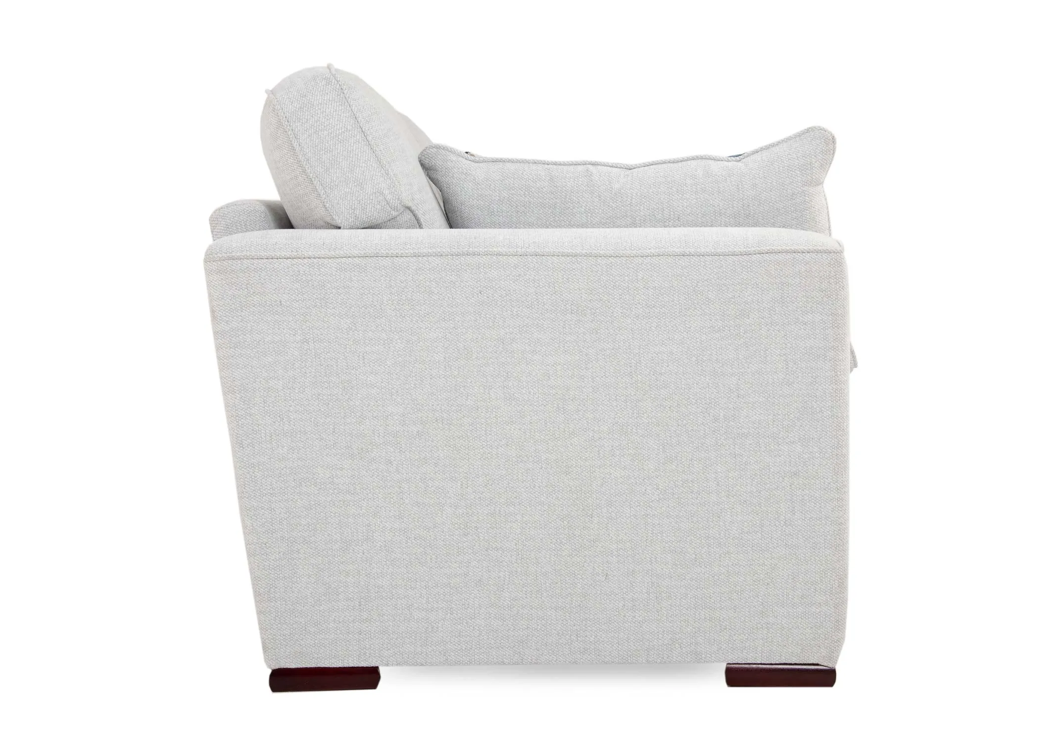 A grey fabric 2 seater highback with 4 scatter cushions from EZ Living Furnitures Sandrine.Side view