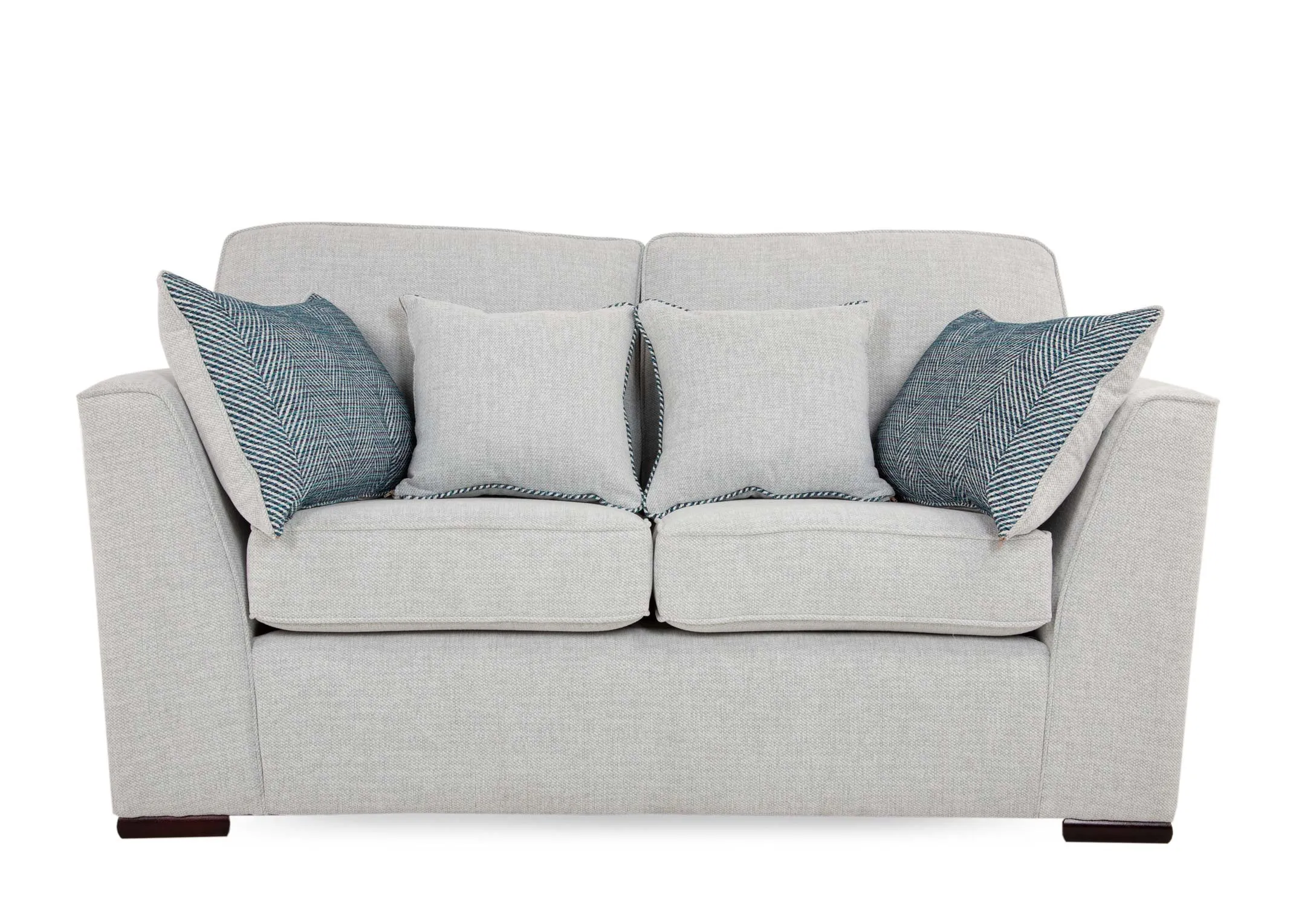 A light grey fabric 3 seater sofa from EZ Livings Santorini range. Front view of highback cushions
