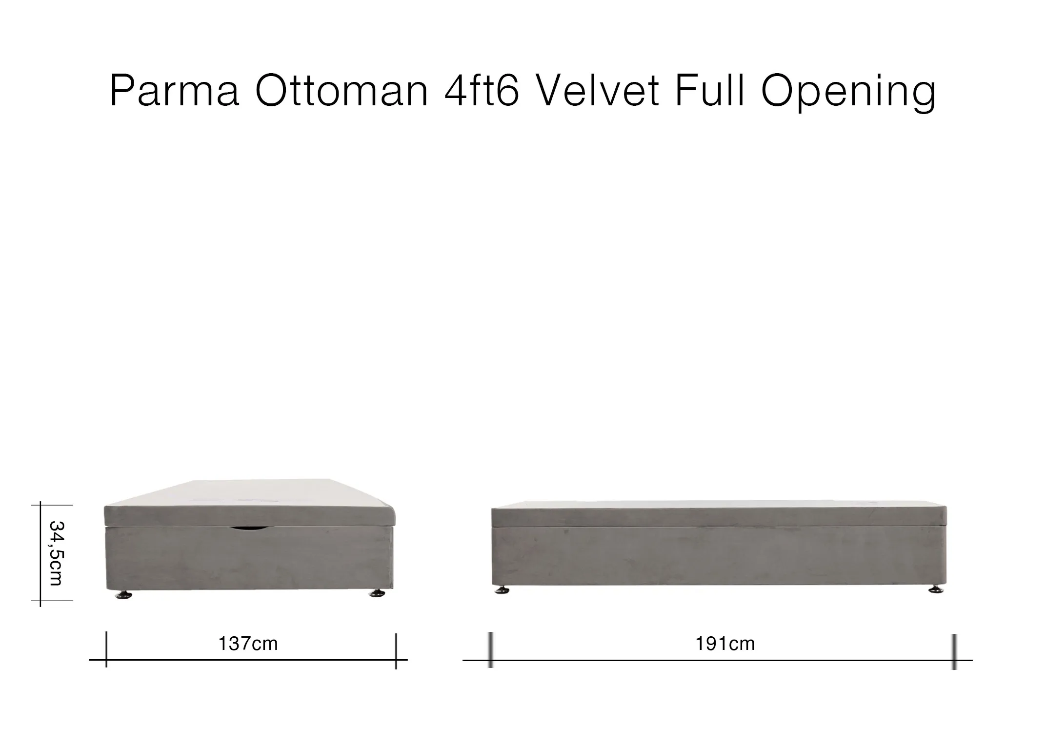 A dimension image of the Parma Ottoman with 137cm x 191cm x 34.5cm