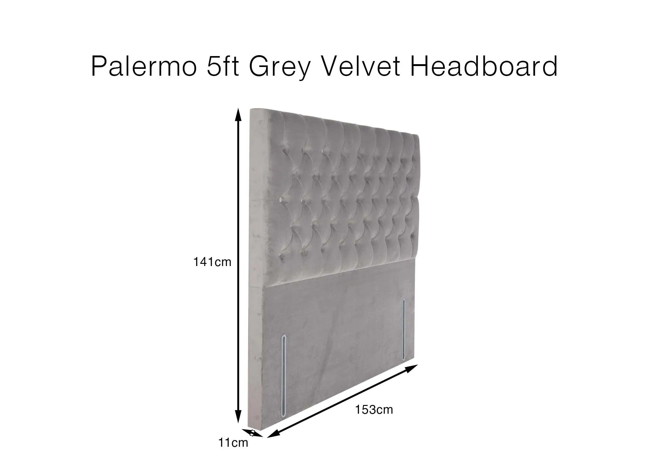 A dimension image of the Palermo Headboard in 5ft with with 153cmW x 141cm H x 11cm D
