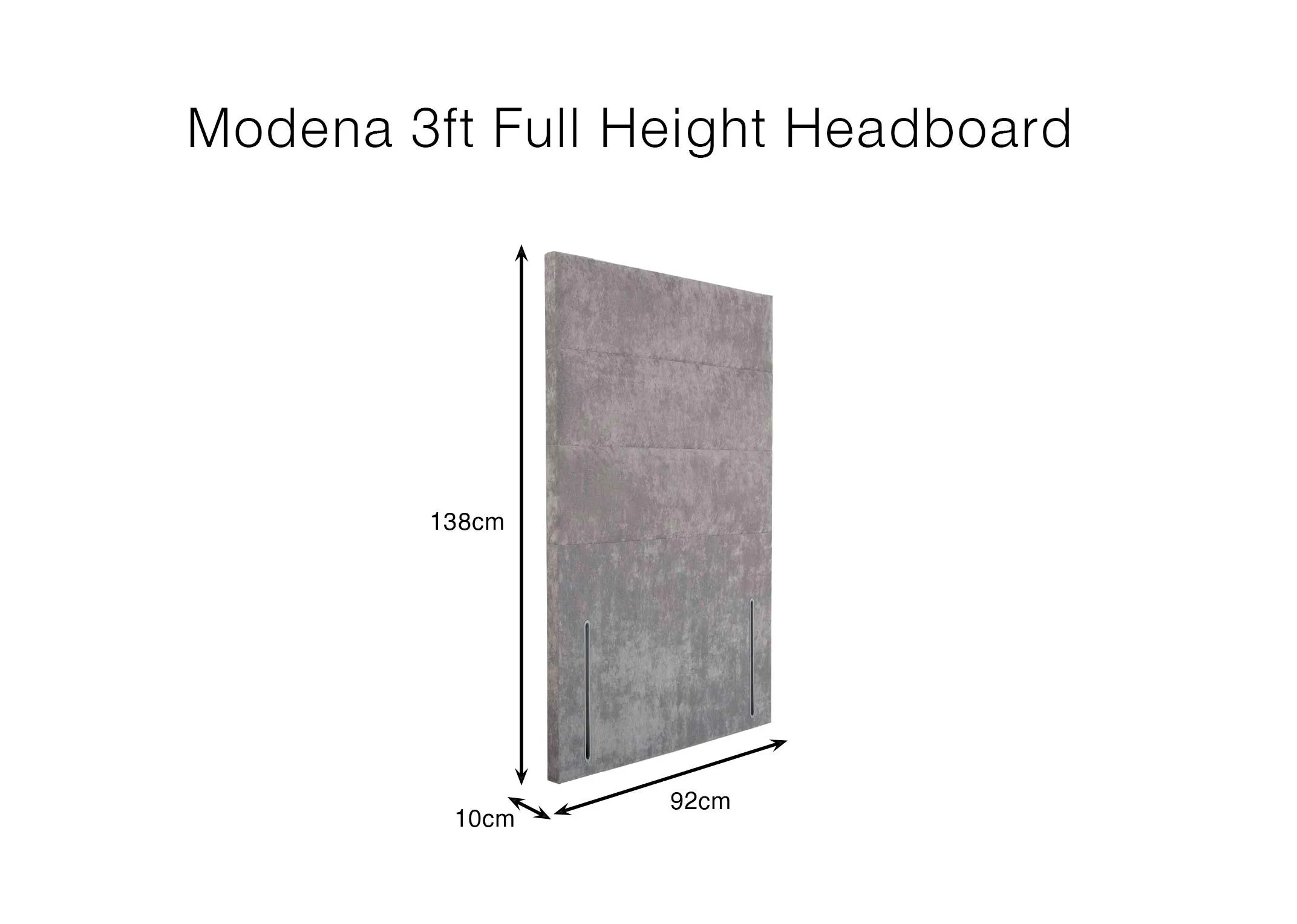 A dimension image of teh Modena 3ft Headboard with 82cm x 10cm x 138cm