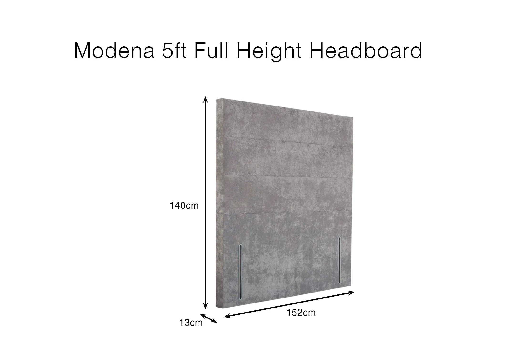 A dimension image of the Modena 5ft Headboard with 152cm x 13cm x 140cm