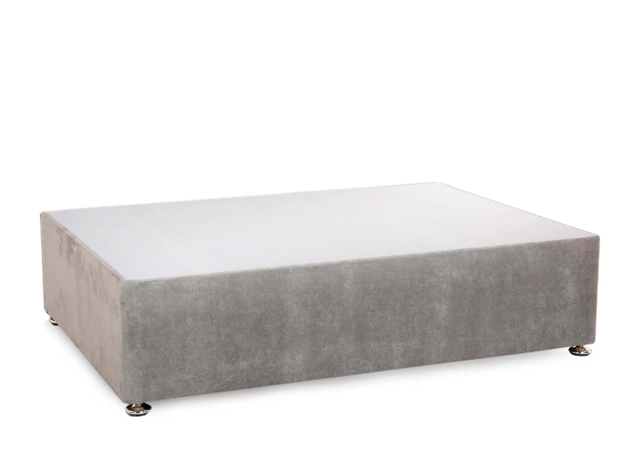 A single 3ft silver grey divan bed from EZ Livings Florence range. Angled view of silver castors