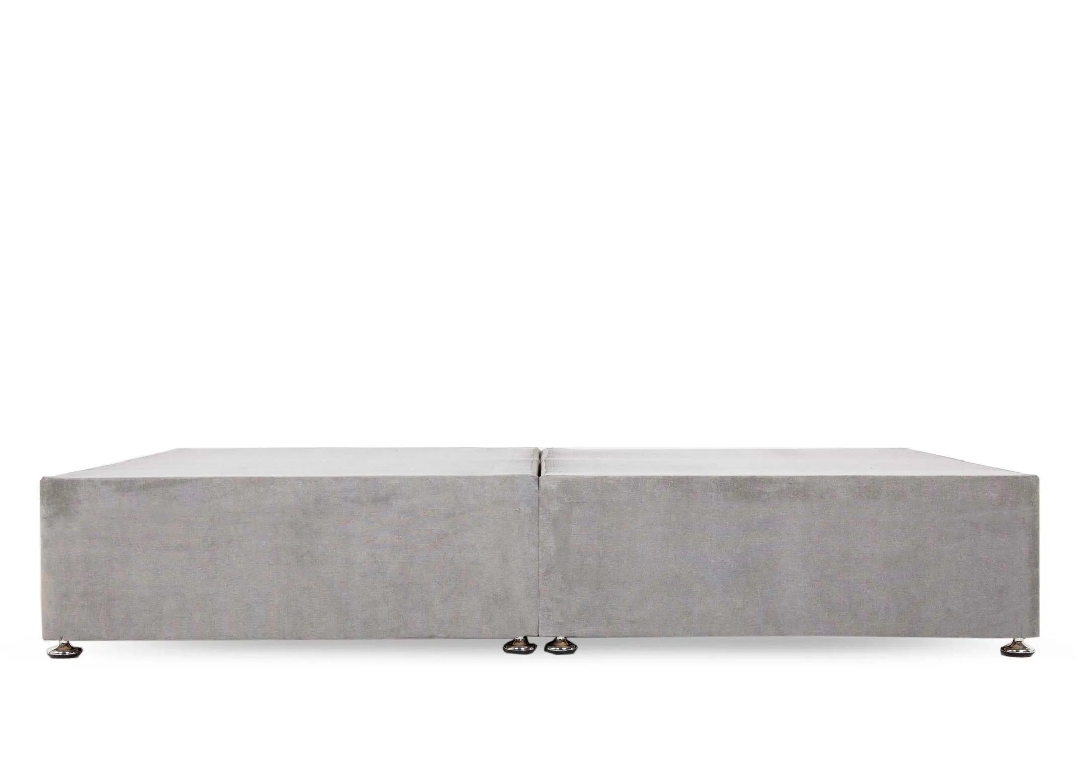 A small double 4ft silver fabric divan bed from EZ Livings Florence range.  Side view