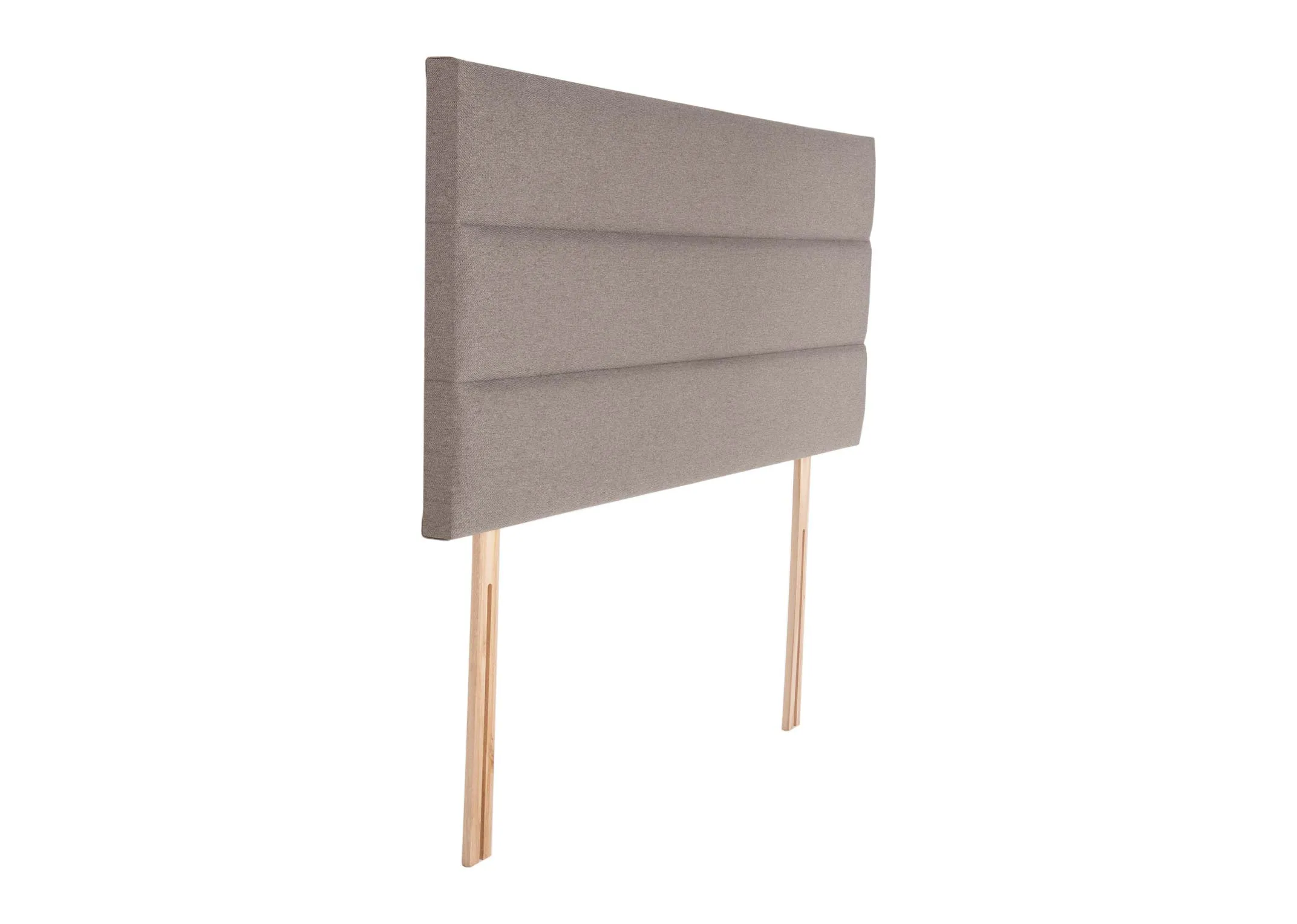 A light grey linen headboard with 3 rows from EZ Livings Florence range.. Angled view