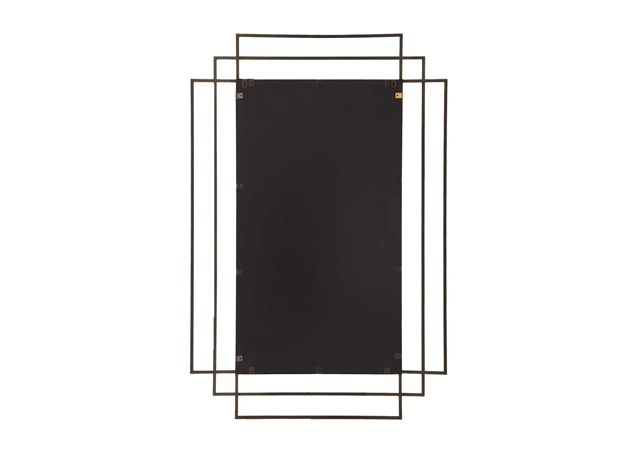 A lifestyle image of the Reine Gold mirror above a fireplace with gold vases and abstract ornament