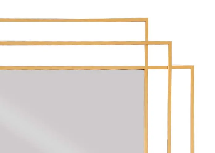 A rectangular gold frame mirror with double art deco style framing from EZ Livings Reine Range. Closeup