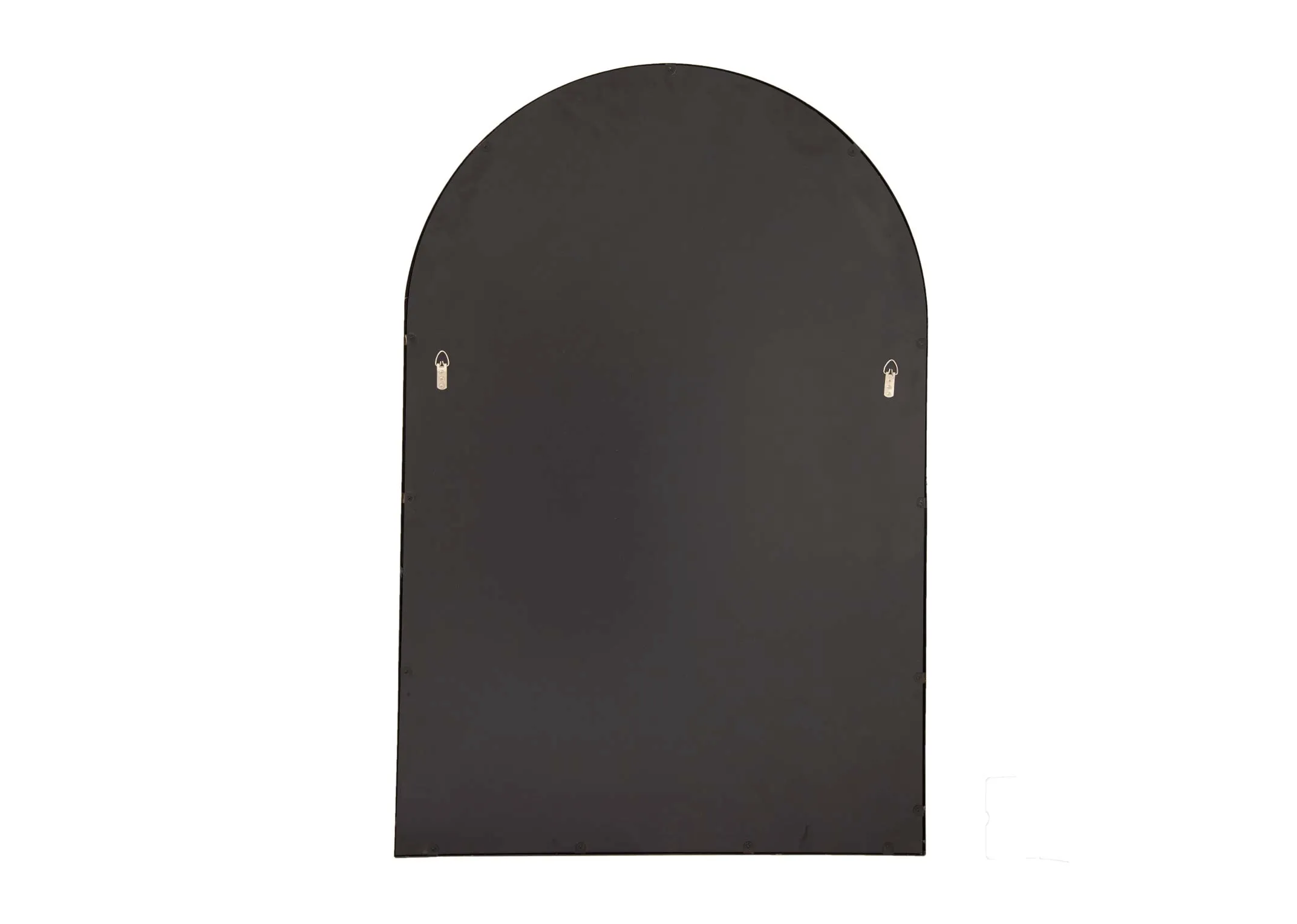 An arched black framed window mirror from EZ Livings Bella range Back view of wall hooks