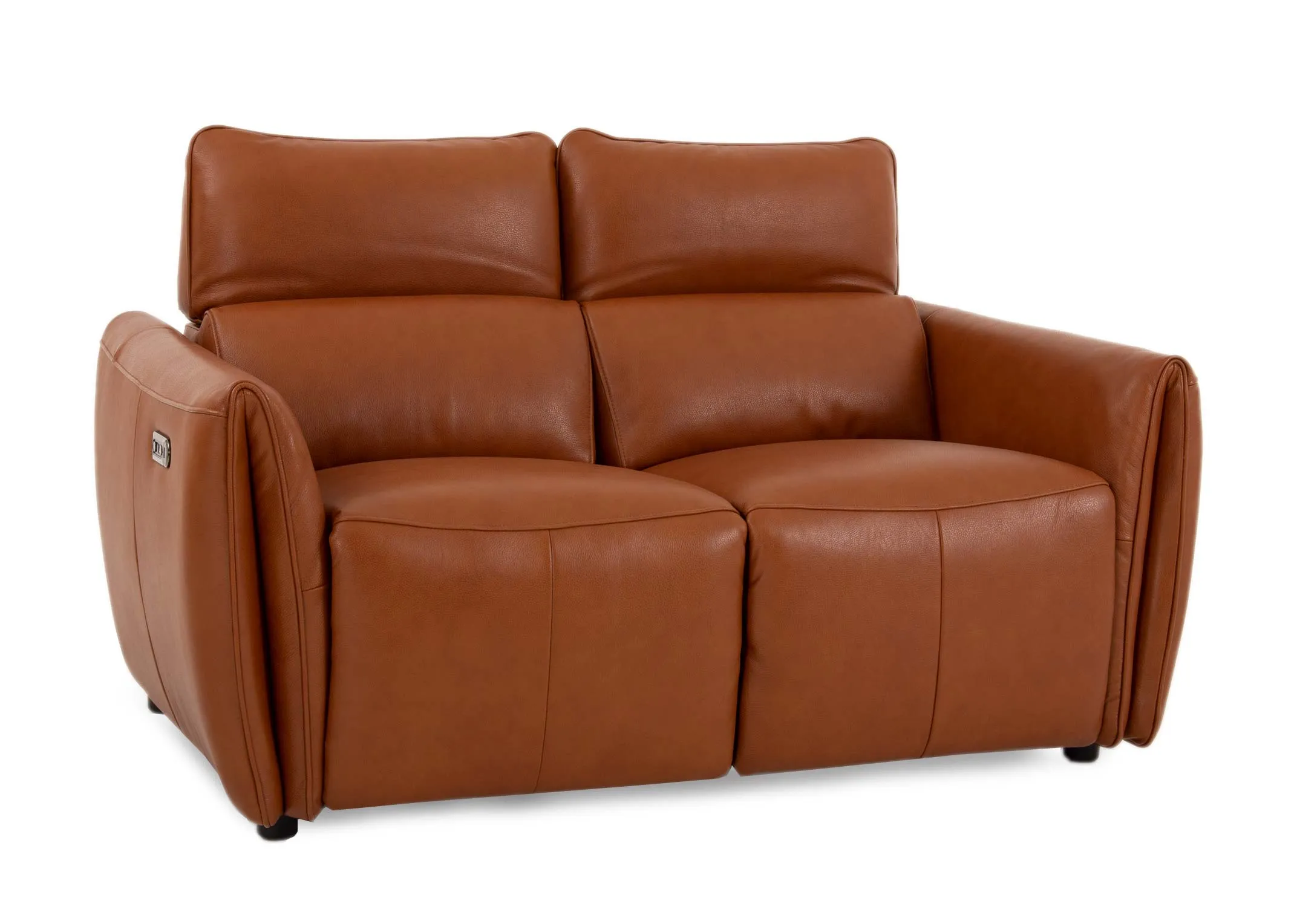 2 Seater Brown Leather Reclining Sofa with Head Tilt - Icon