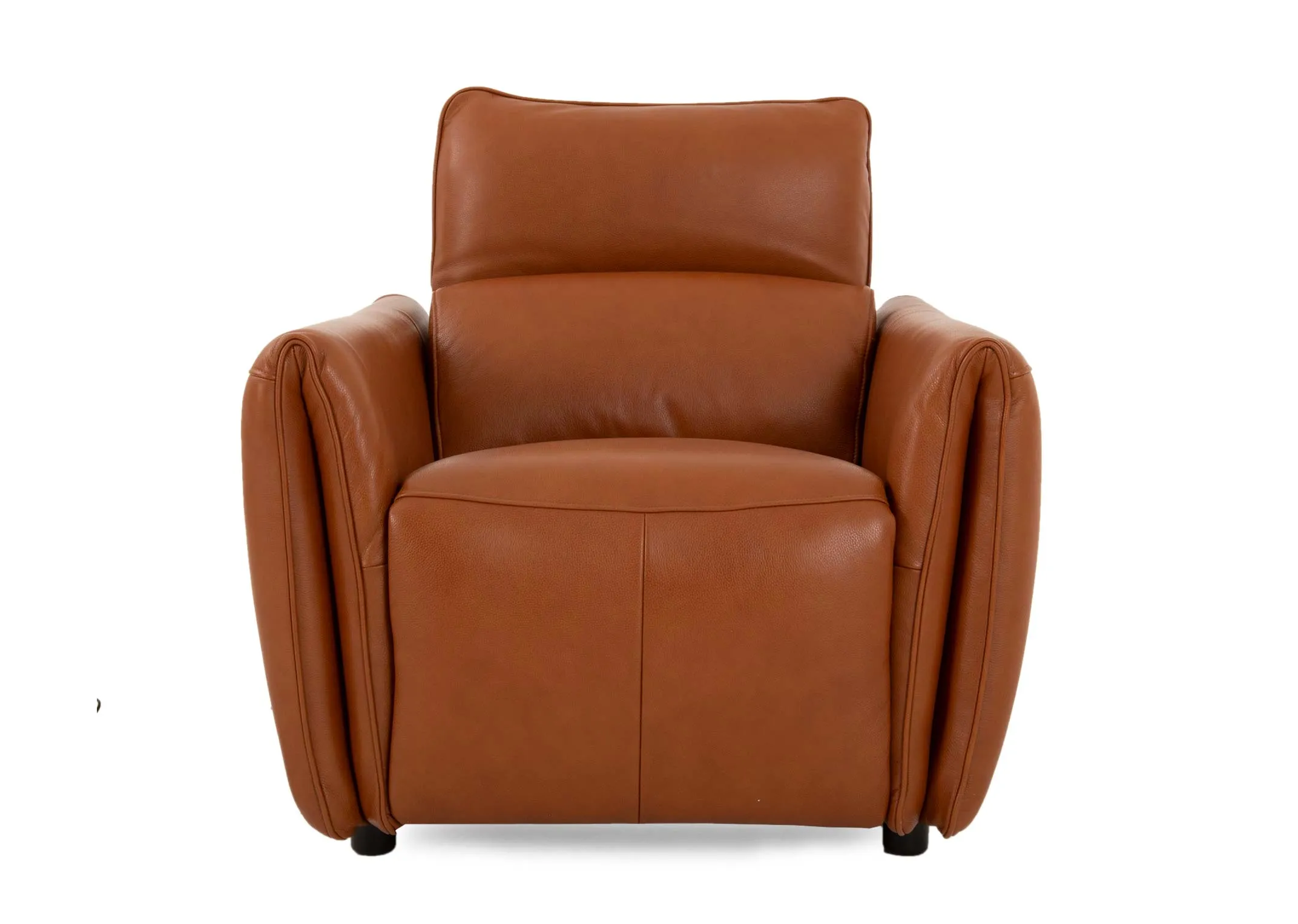 A tan leather power reclining sofa from EZ Livings Icon range. Back view of warrantied frame