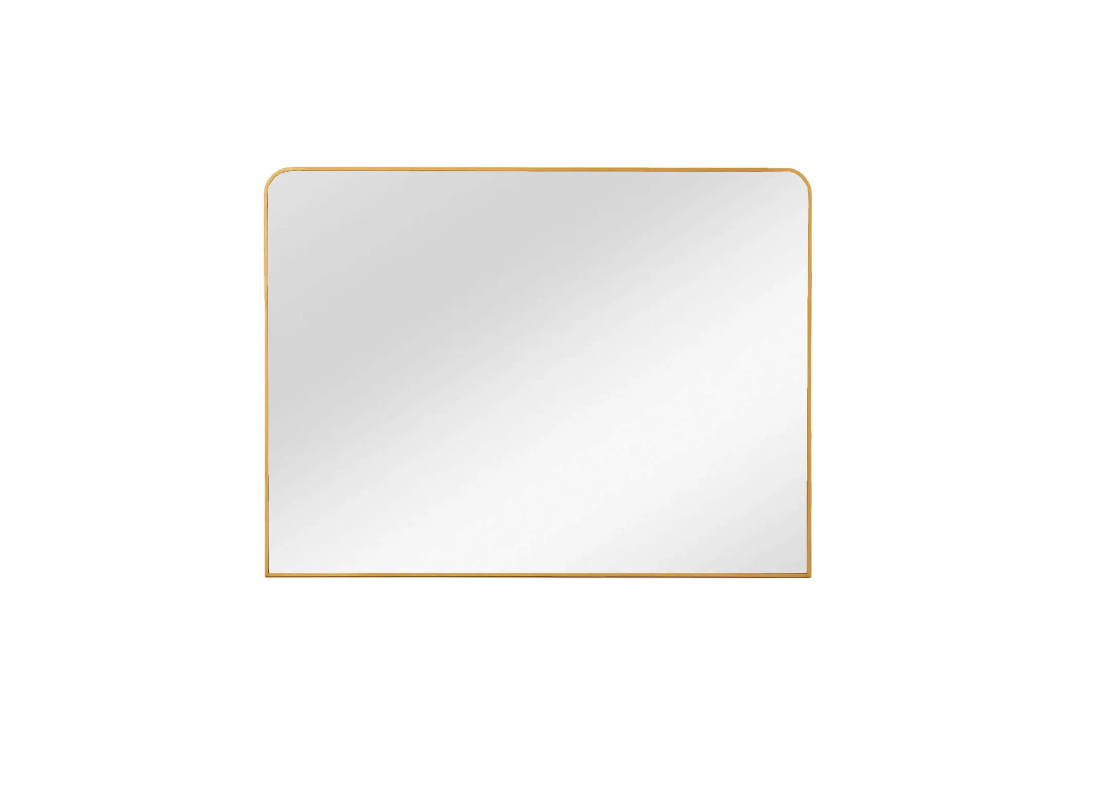 A gold rectangular framed mirror with curved edges from EZ Livings Fern range. Front view