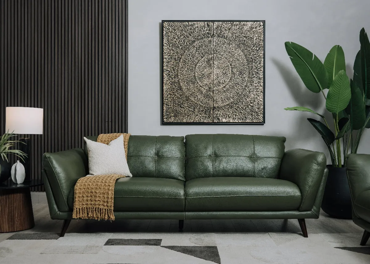 4 Seater Green Leather Sofa - Toscana