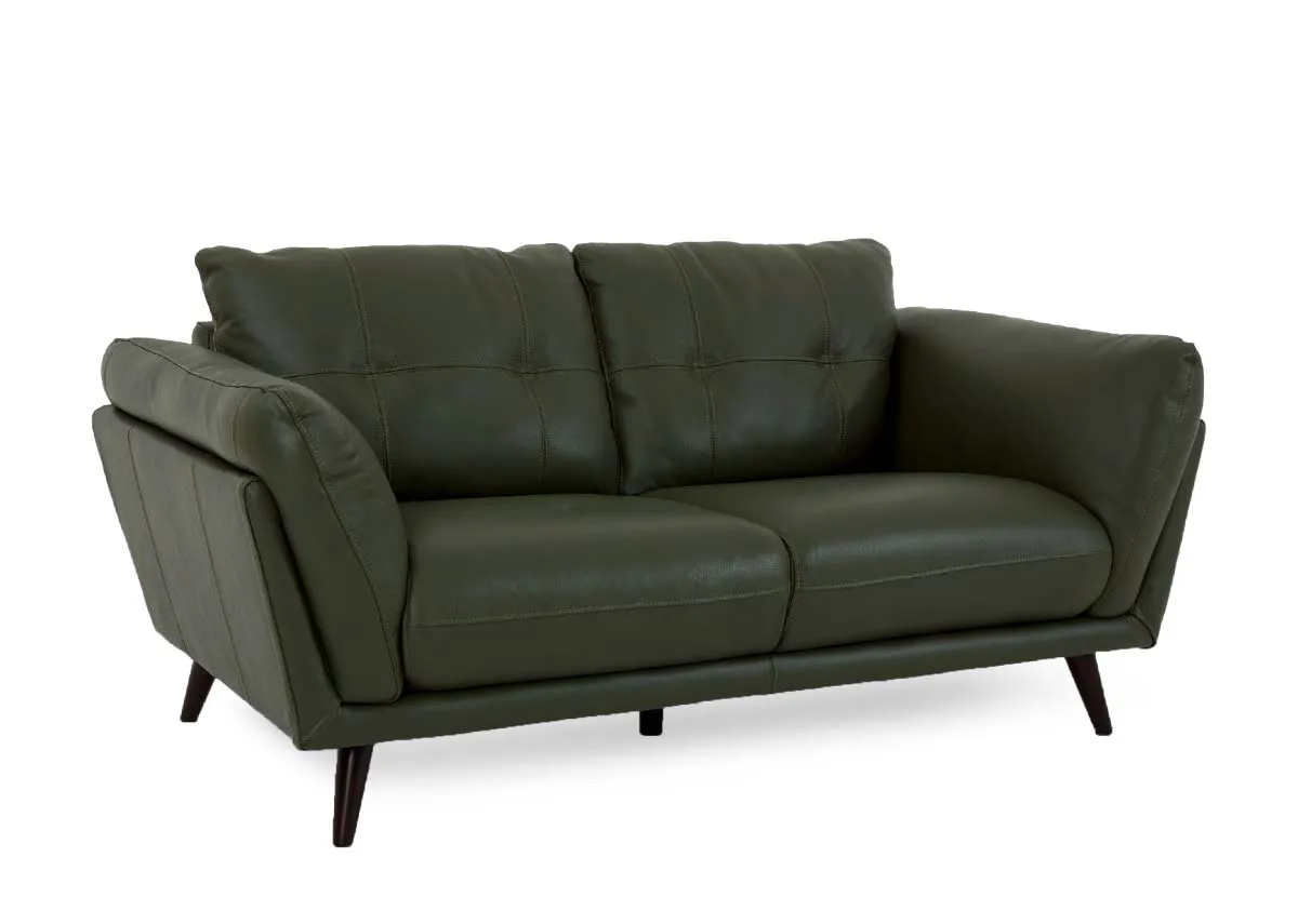 2 Seater Green Leather Sofa - Toscana
