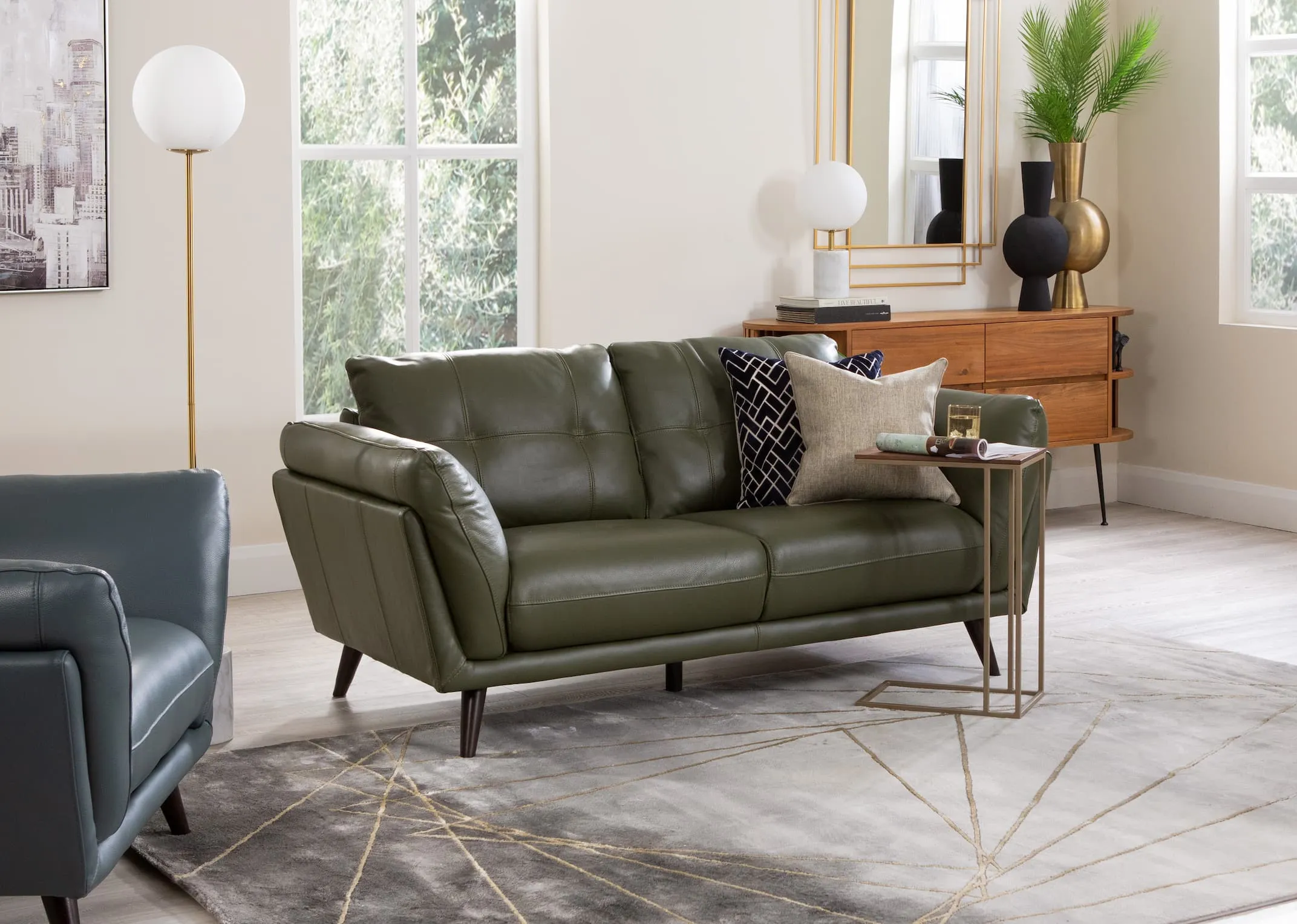 2 Seater Green Leather Sofa - Toscana