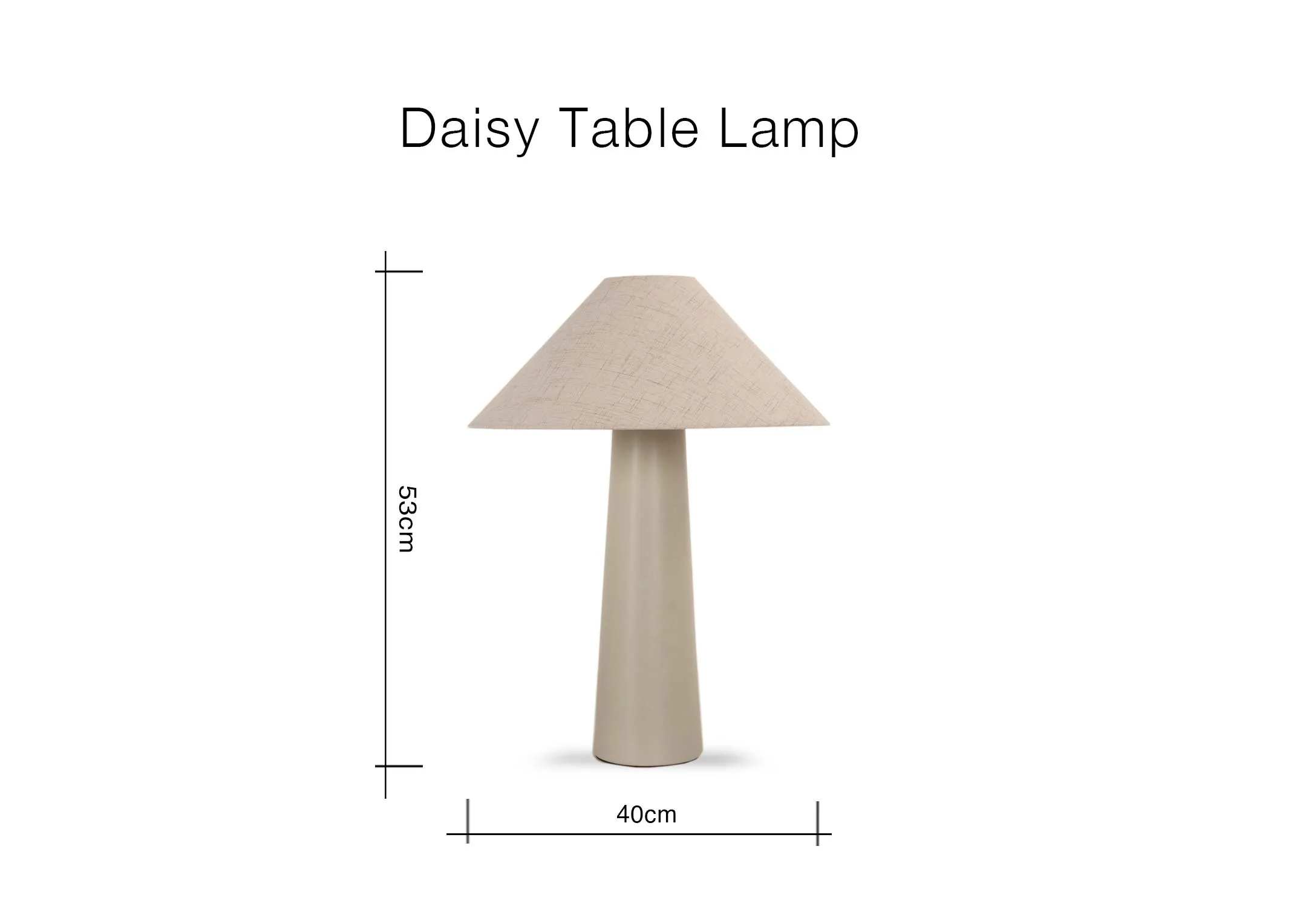 A dimension image of the Daisy Taupe Lamp with 40cm x 53cm