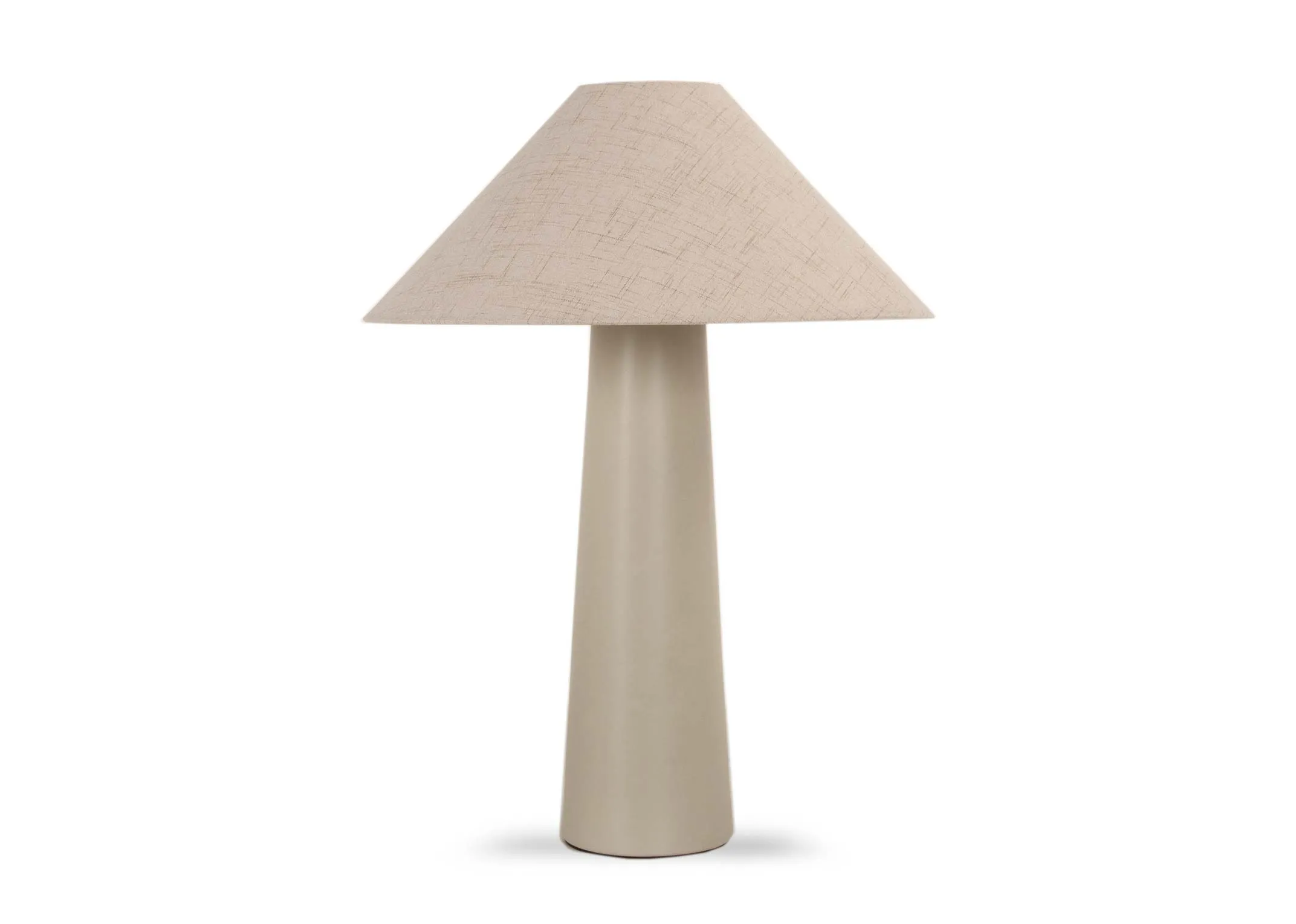A taupe table lamp with cermaic base and beige shade from EZ Livings Daisy lamp.