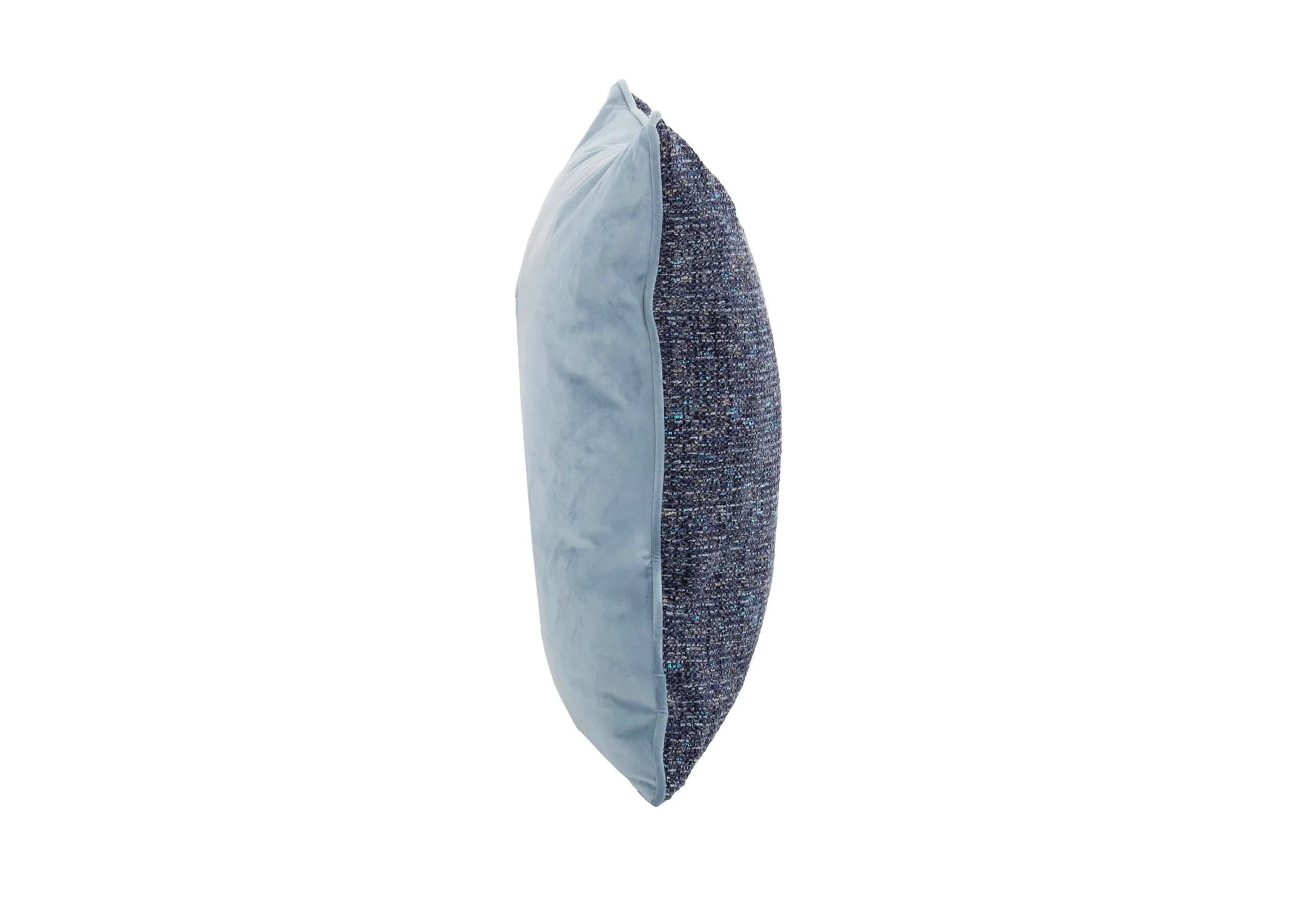 A navy blue cushion with accents of teal and yellow from EZ Livings Beckett Cushion range. Side view shows 2 tone cushion