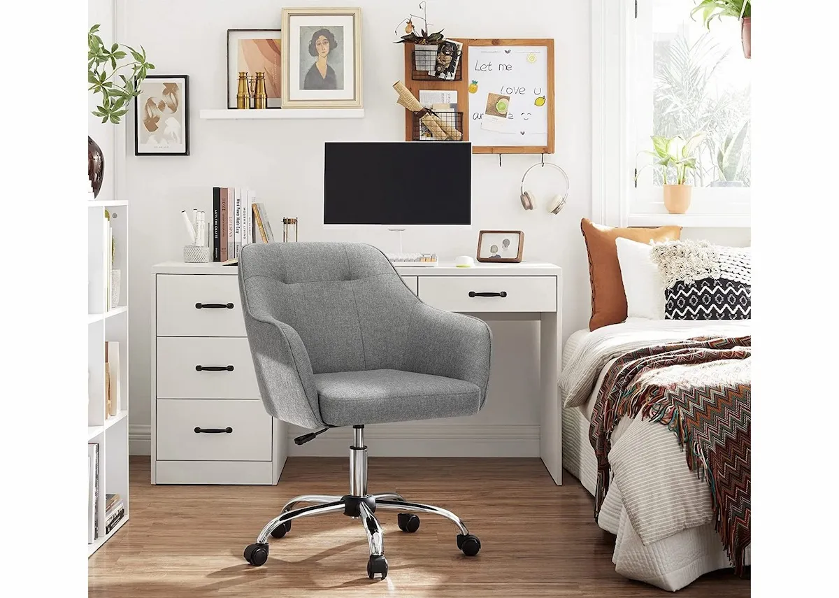 A lifestyle image of the Brooker Office Cahir with a white desk in a bedroom setting