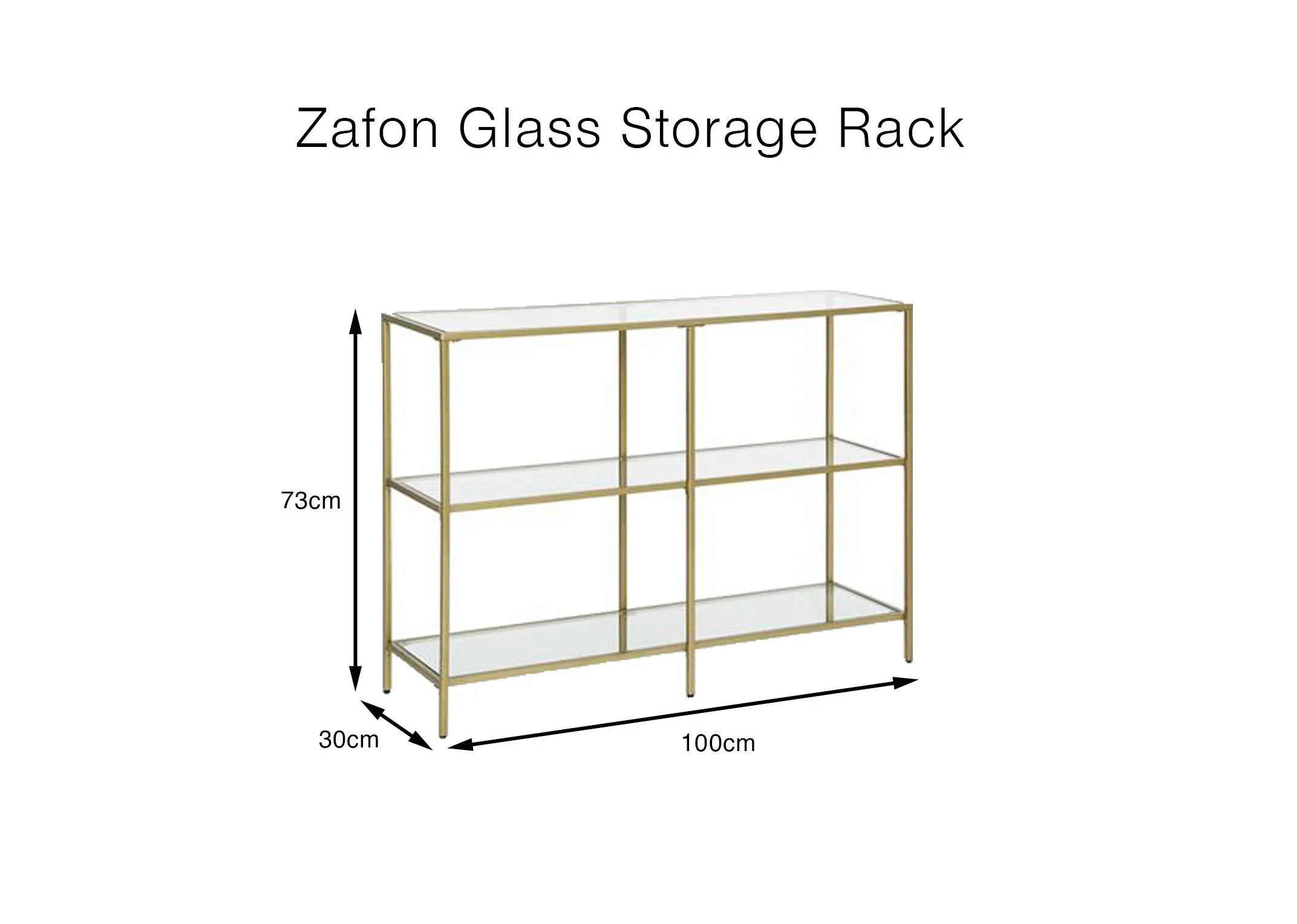 A dimension image of the Zafon storage rack wtih 100cm (W) x 73cm (H) x 30cm (H)
