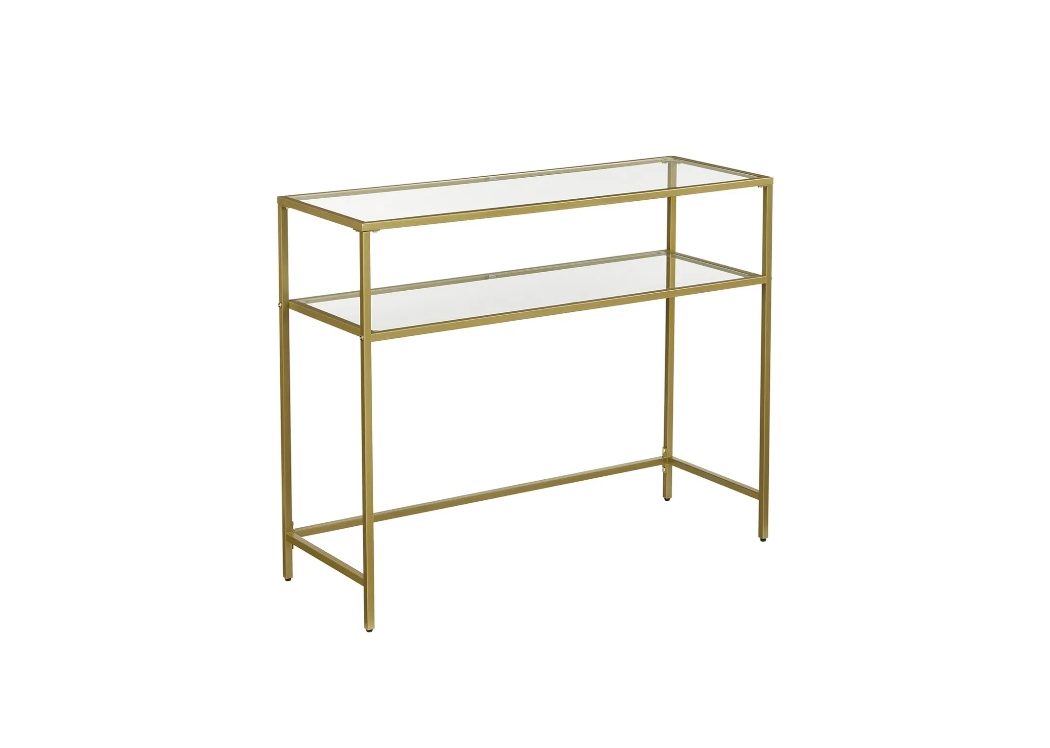 2 Shelf Glass & Gold Metal Console Table - Zafon