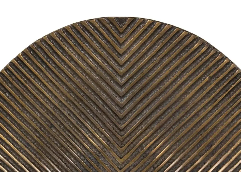 A large antique bronze dish from EZ Livings Matancita range. Front view of linear embossed dish