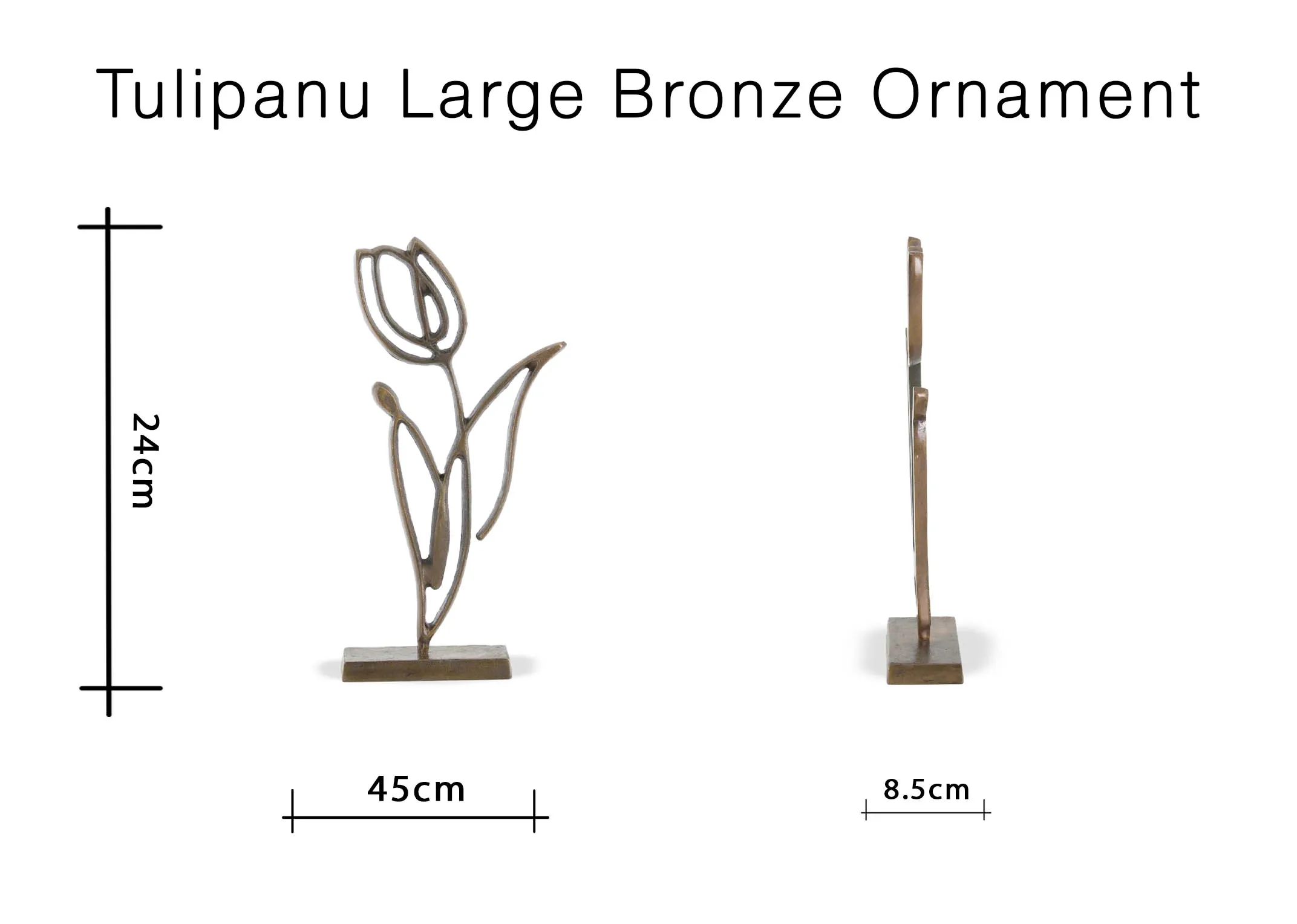 A dimension image of the Tulipanu Large Ornament with 45cm x 8.5cm x 24cm