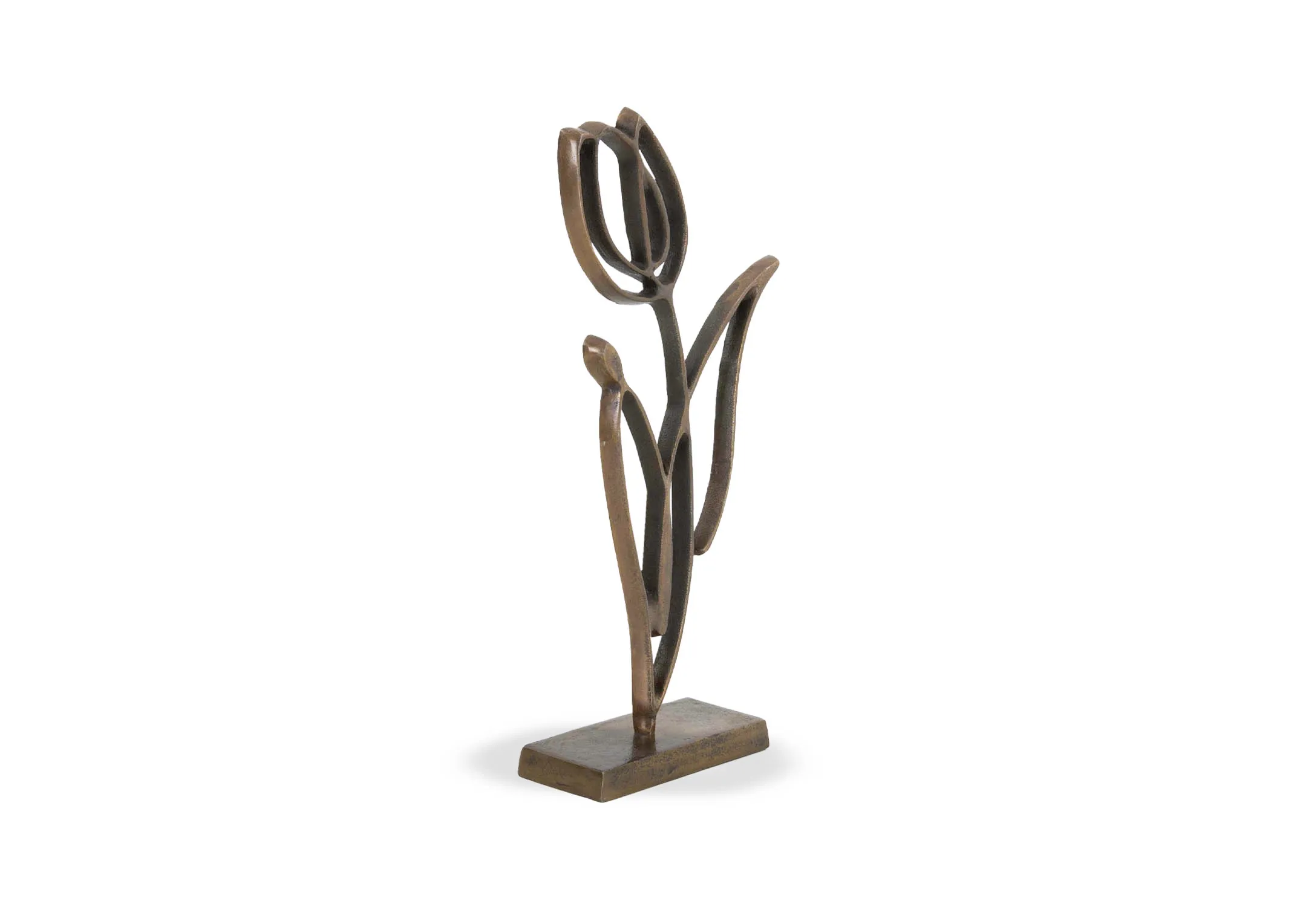 An antique bronze ornament of a tulip outline on a base from EZ Livings Tulipanu range.