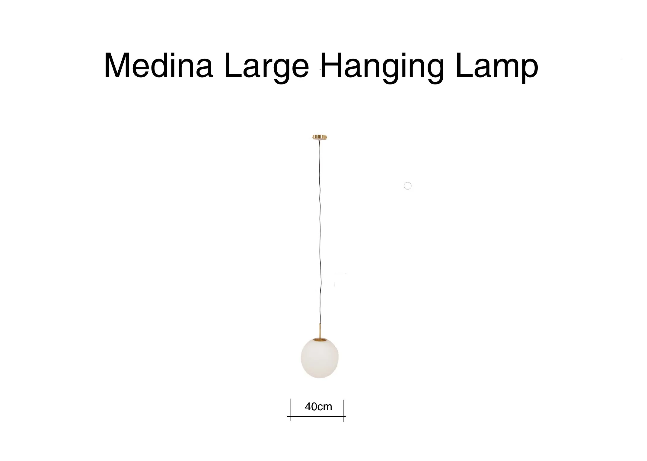 A dimension image of the Medina Large White hanging lamp with 40cm