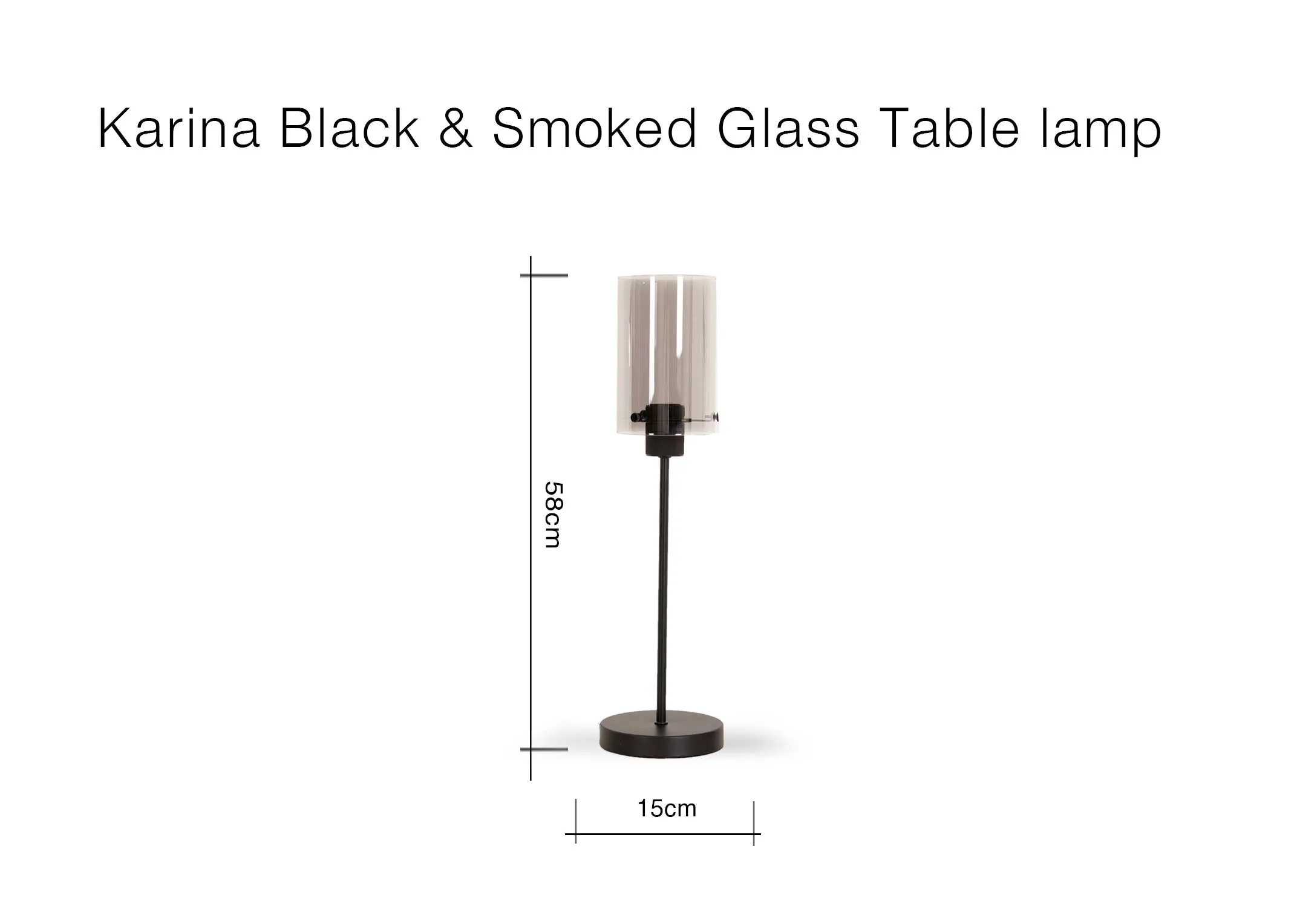 A dimension image of the Karina Lamp with 15cm x 58