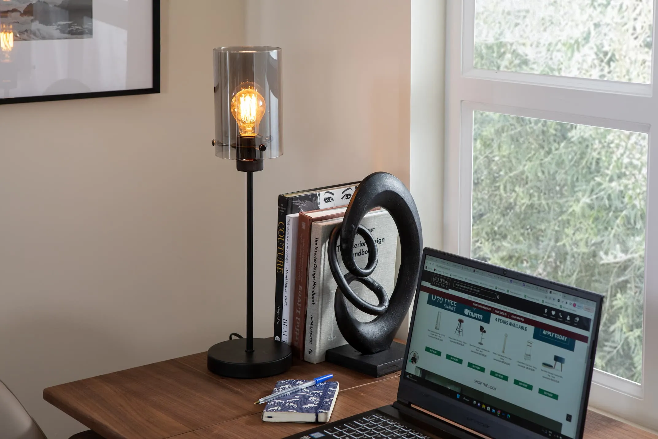 Smoked Glass Black Table Lamp - Karina