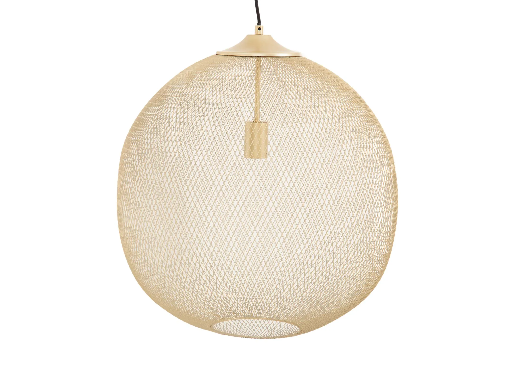 A small gold mesh hanging lamp from EZ Livings Moroc range.