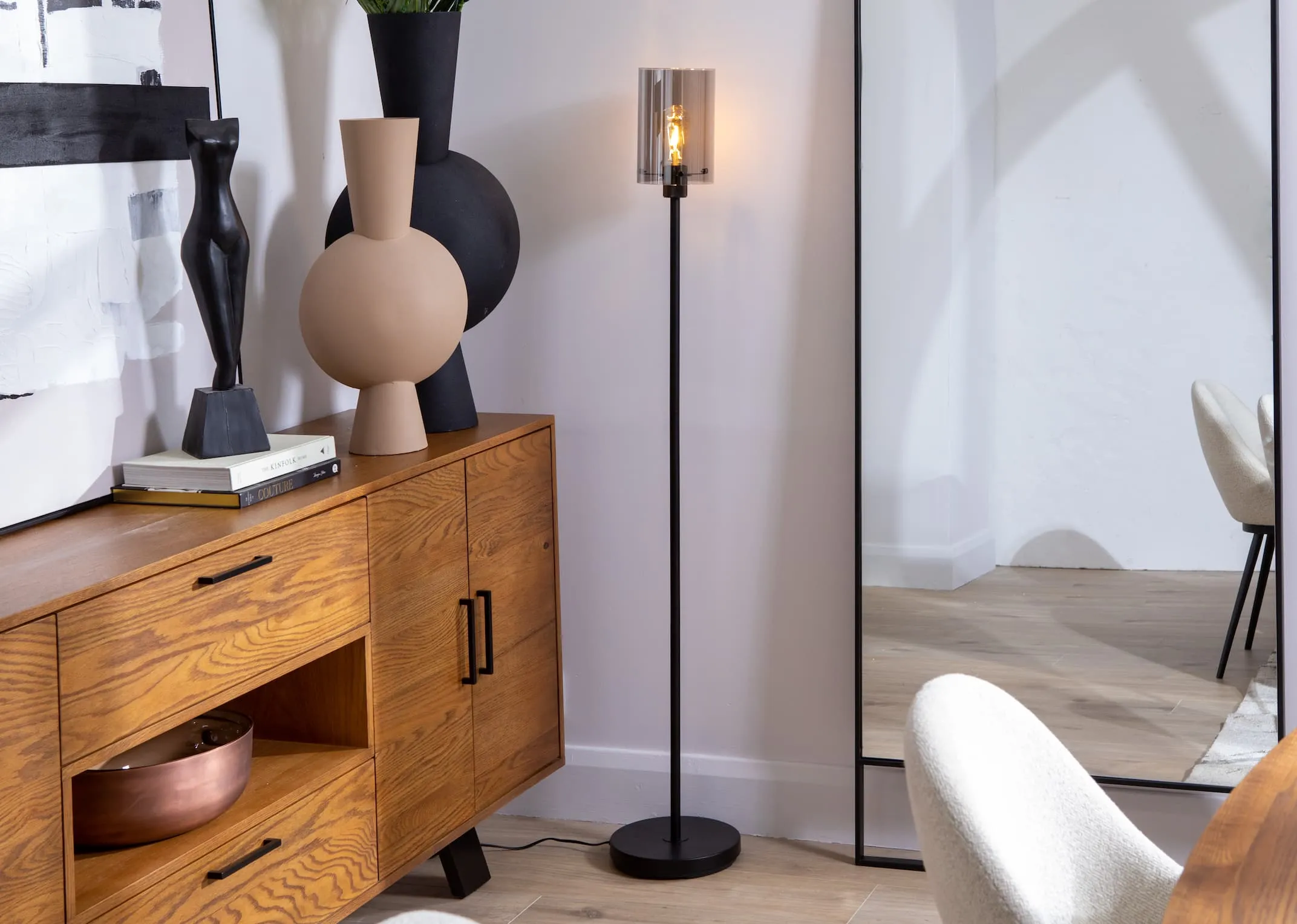 Smoked Glass Black Floor Lamp - Leanne