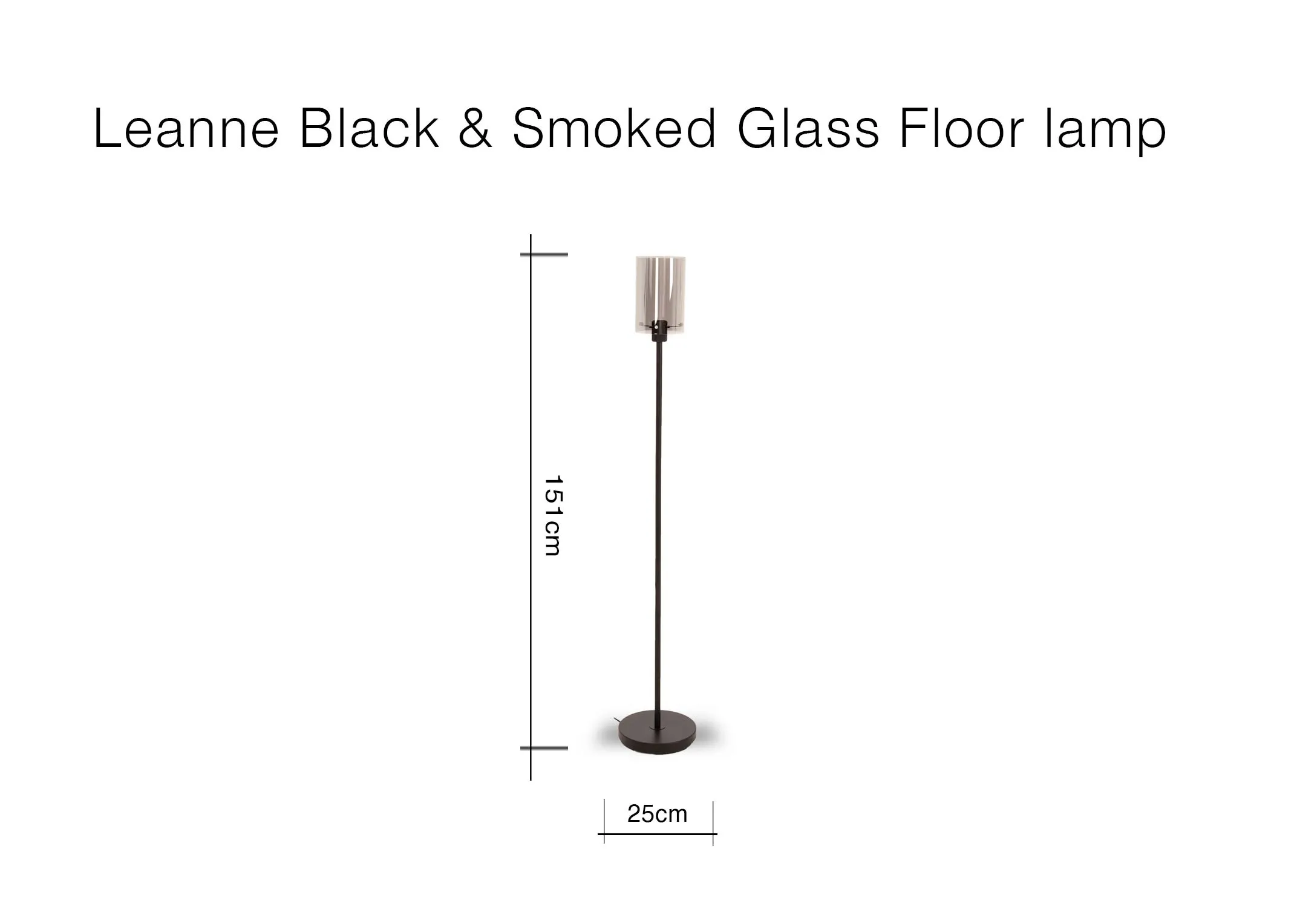 A lifestyle image of the Leanne smoked glass floor lamp with the light off paired with Oslo sideboard.