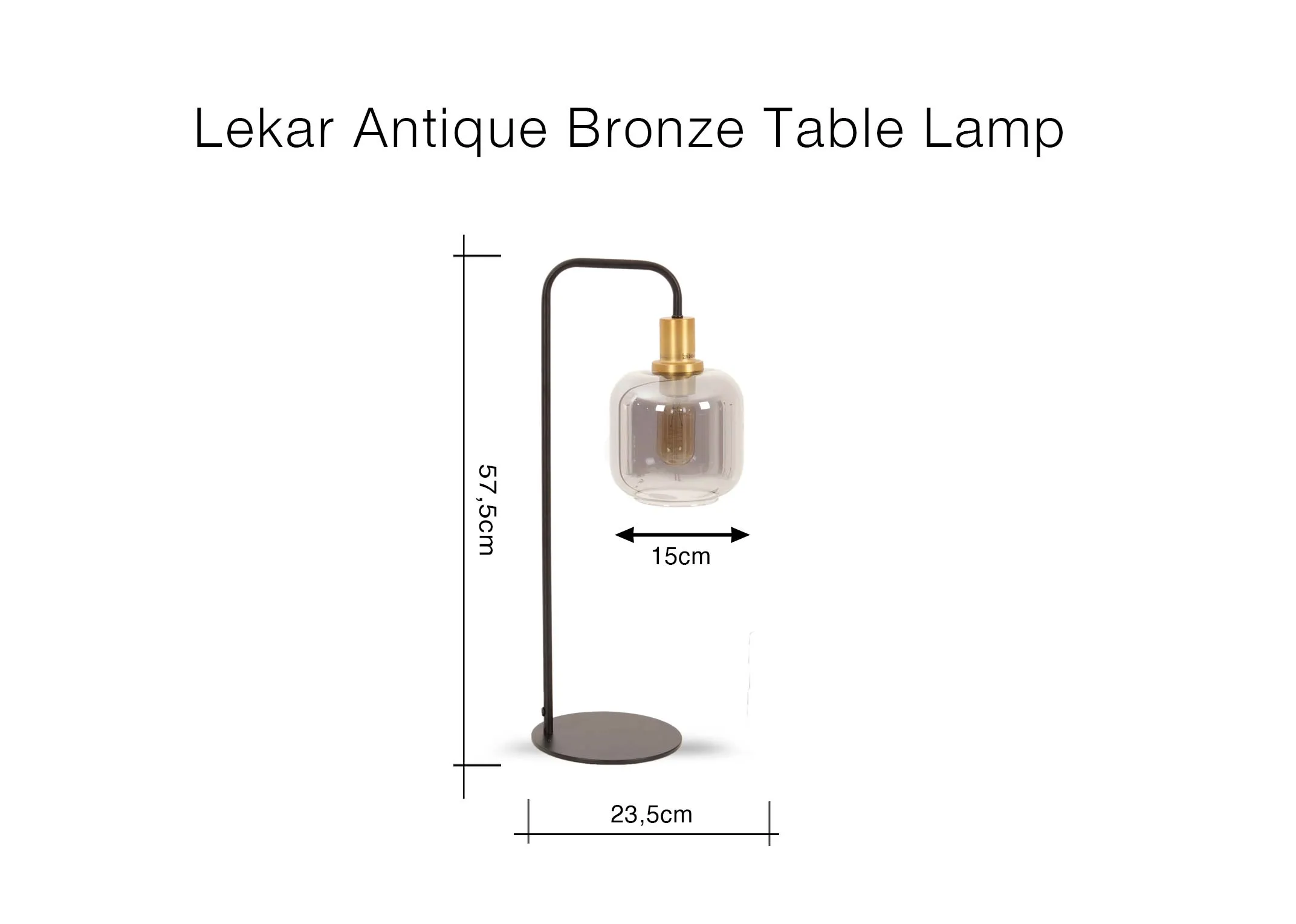 A dimension image of the lekar Table Lamp with 23.5cm x 57.5cm