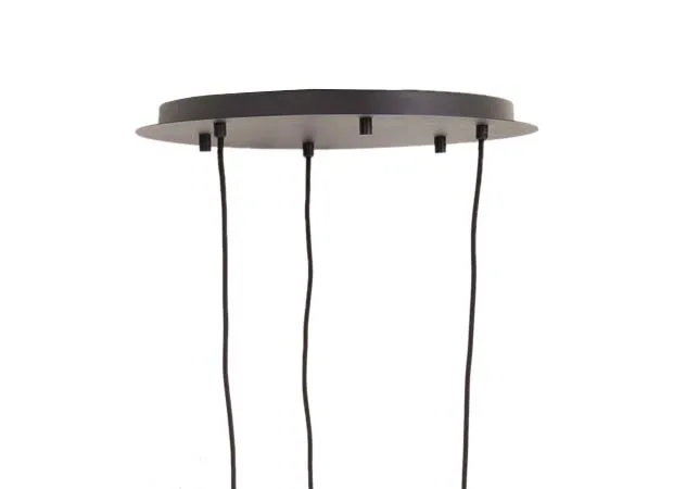 A set of 3 brown glass pendants in small medium and large from EZ Livings Mayson range. Closeup of large metal fitting for ceiling