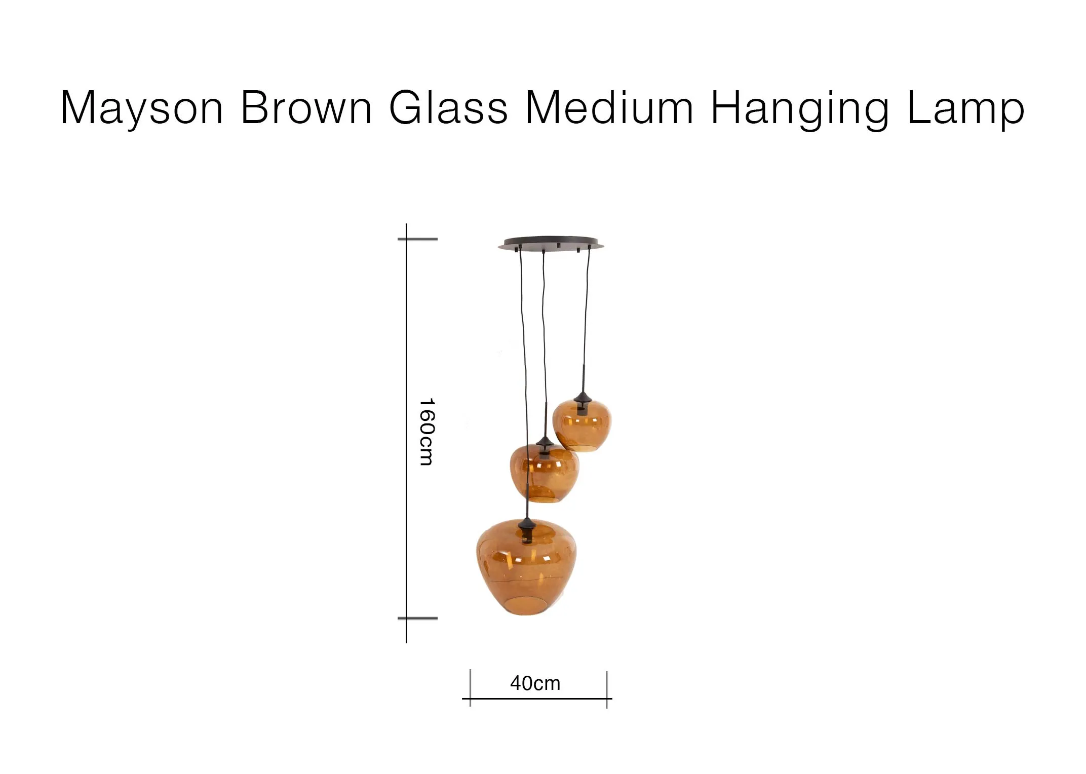 A dimension image of the Mayson Brown Hanging Lamp with 40cm x 160cm