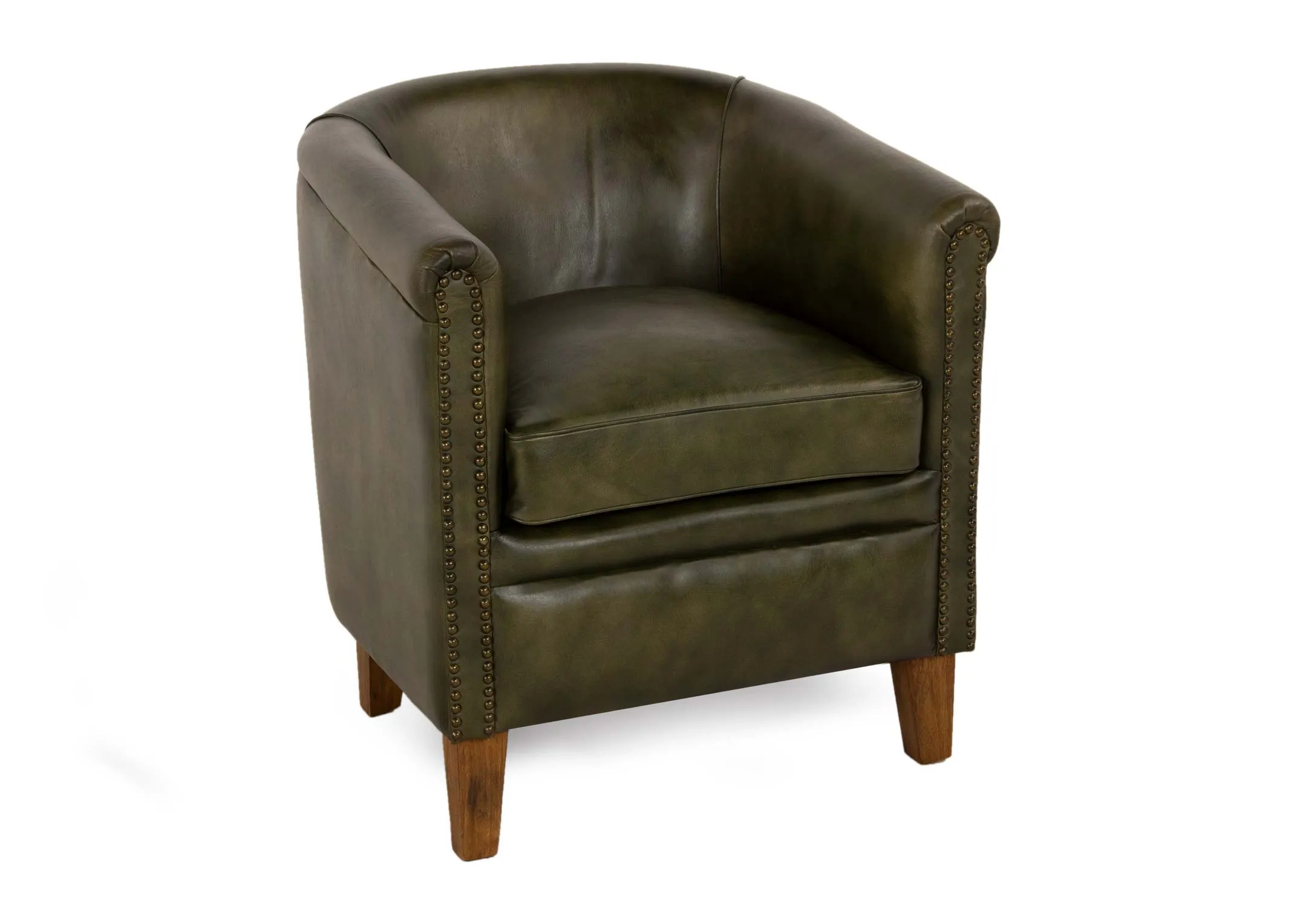 Green Leather Tub Chair - Old Charm