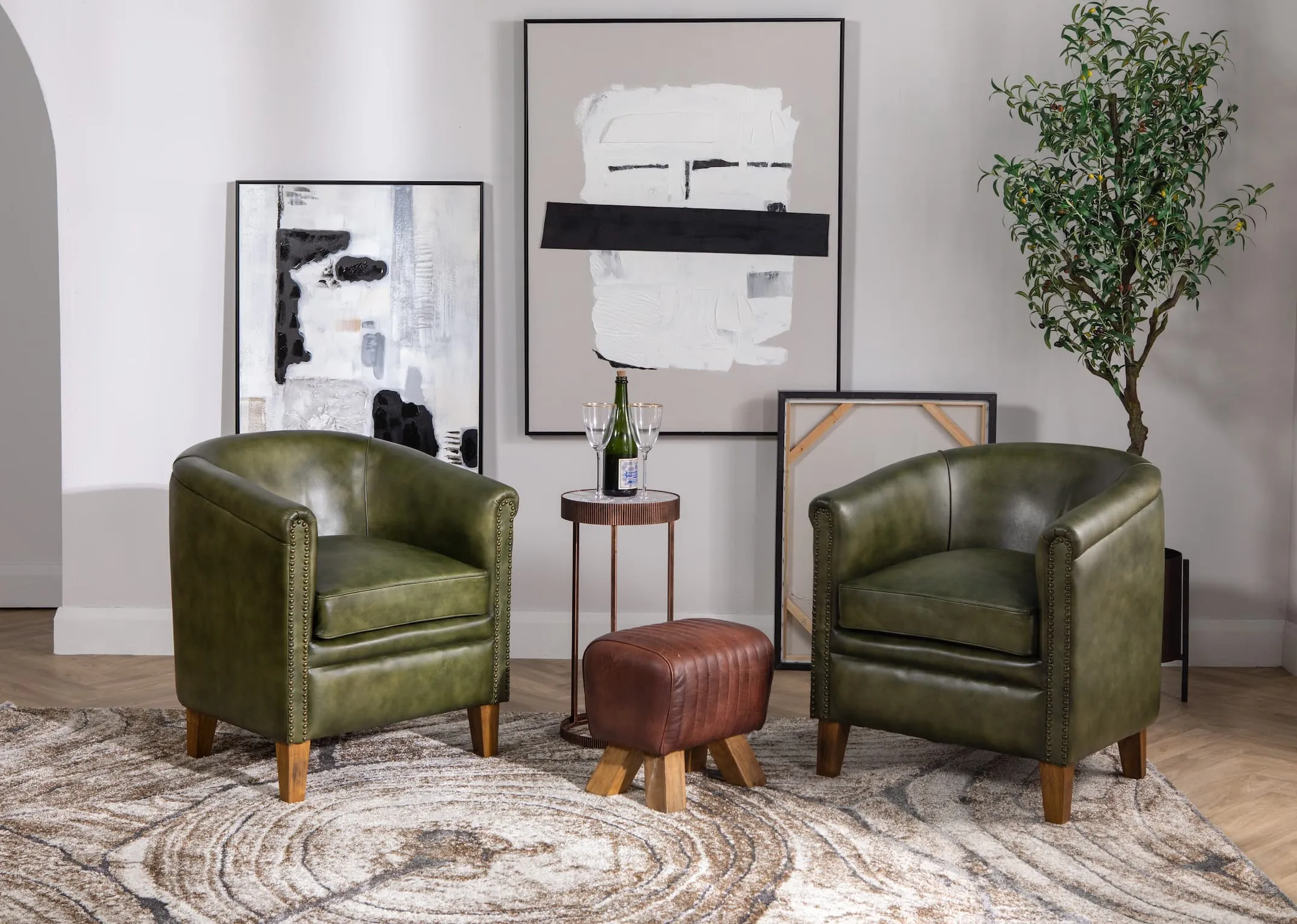 Green Leather Tub Chair - Old Charm