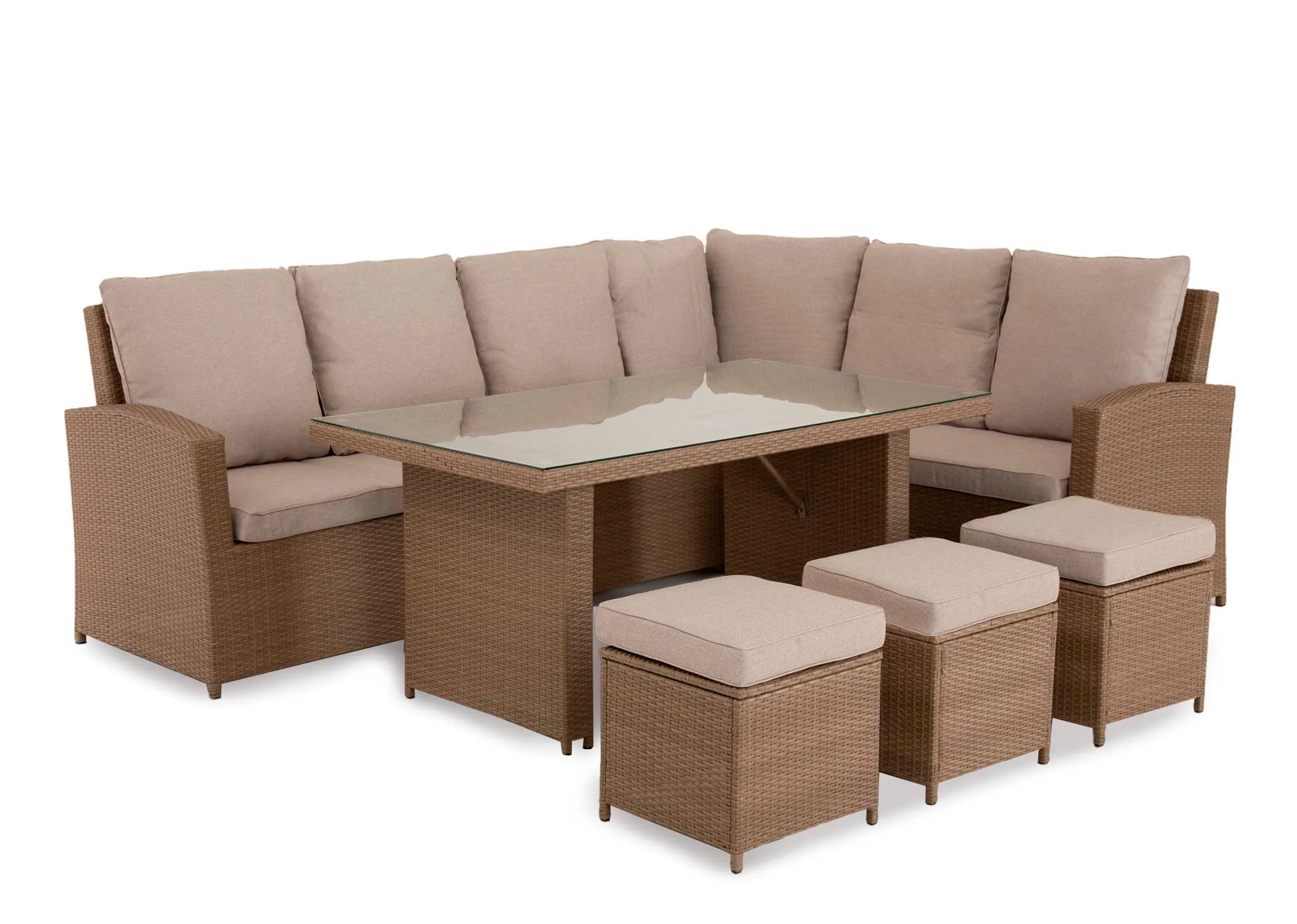 Light Brown Corner Garden Dining Set - Malaga
