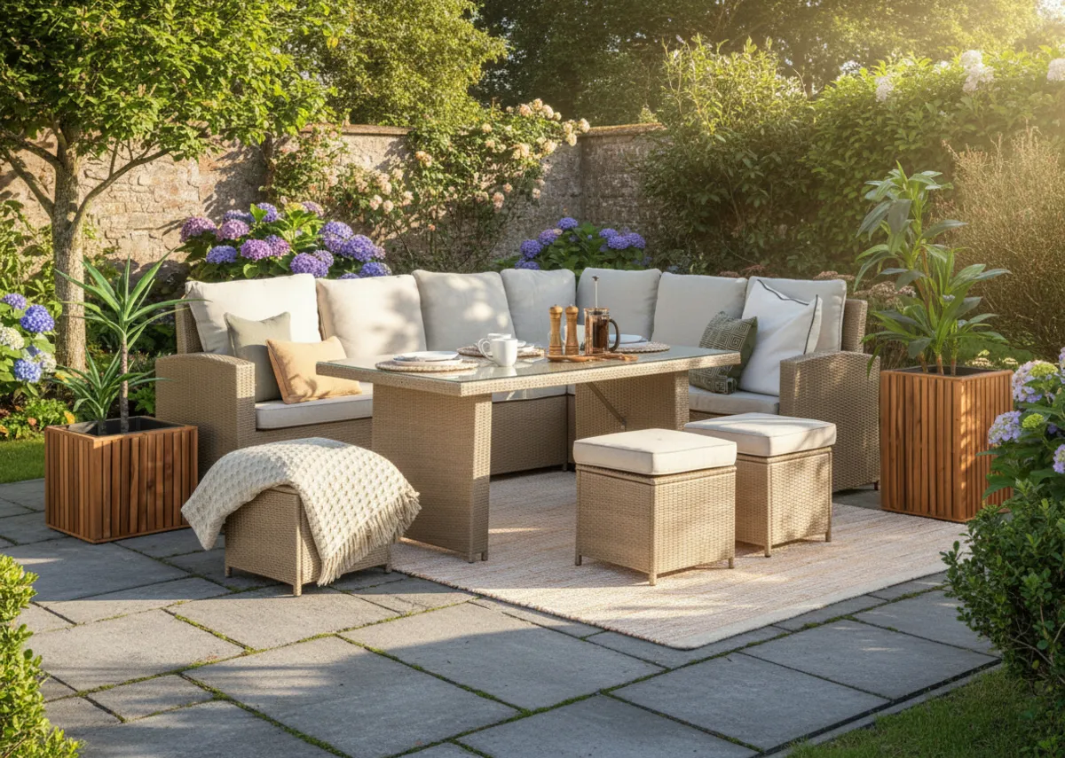 Light Brown Corner Garden Dining Set - Malaga