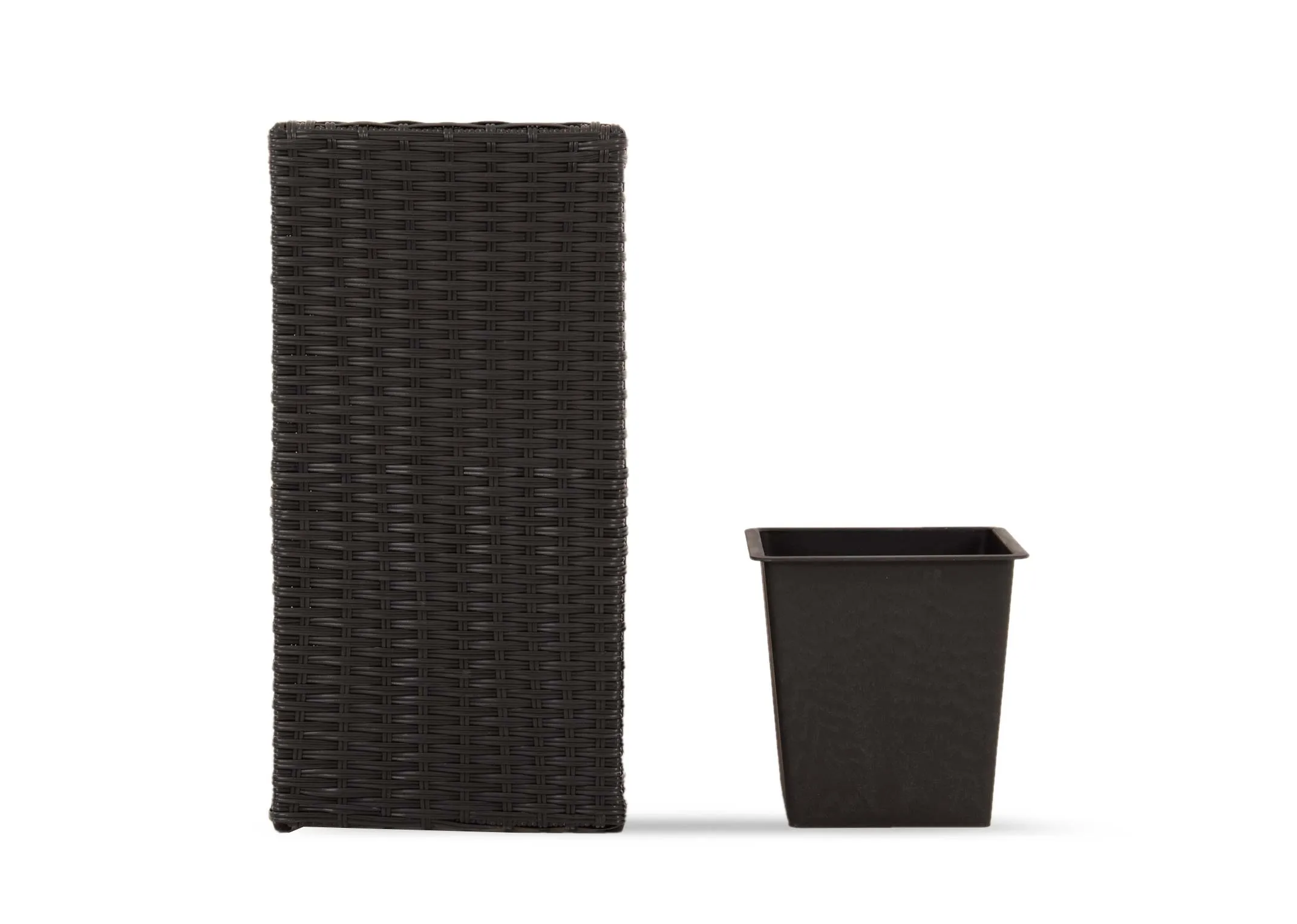 A 4 pot black wicker planter from EZ Livings Cadiz range. Side veiw of pot removed from planter