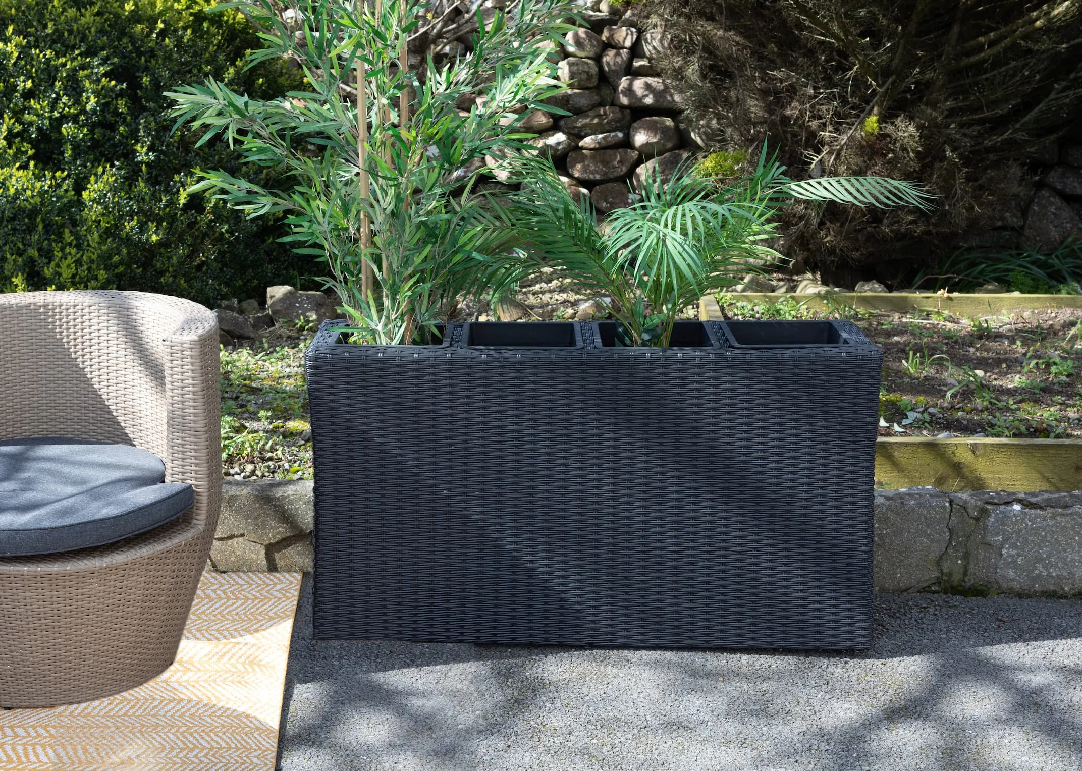 4 Pot Black Wicker Planter - Cadiz
