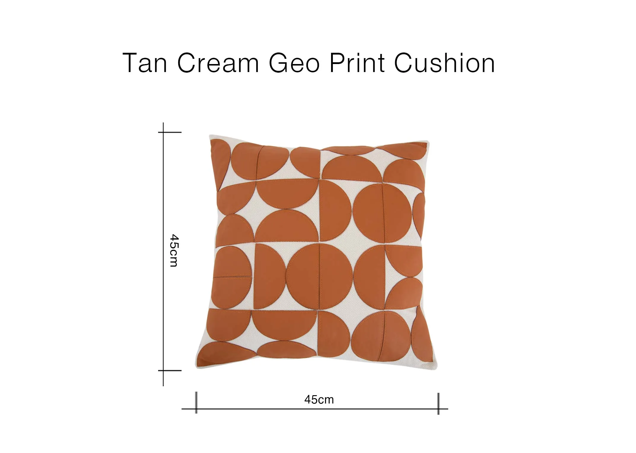 A dimension image of the Tan & Cream Cushion with 45cm x 45cm