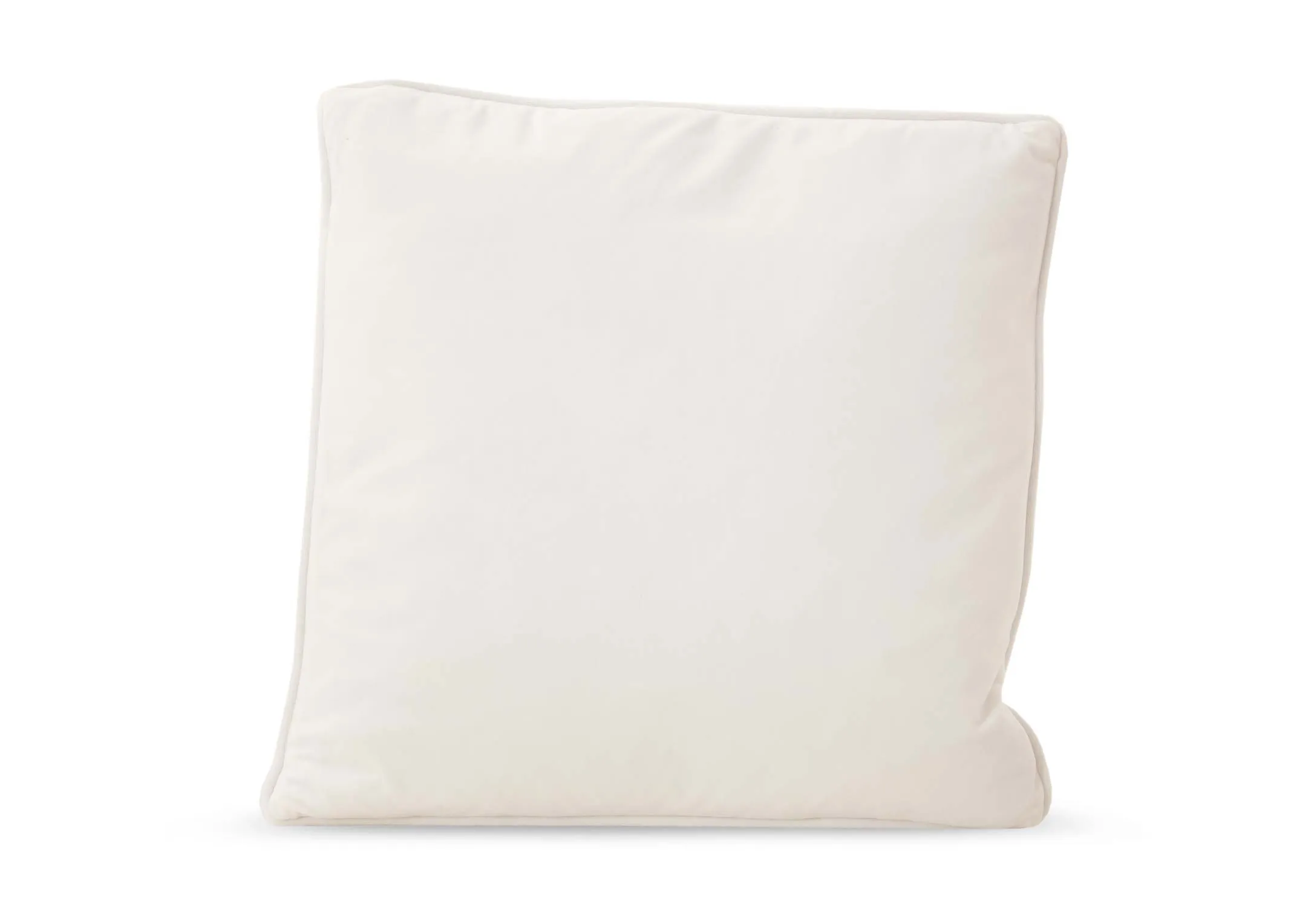 A plain white velvet cushion from EZ Livings Cushion range. Front view.