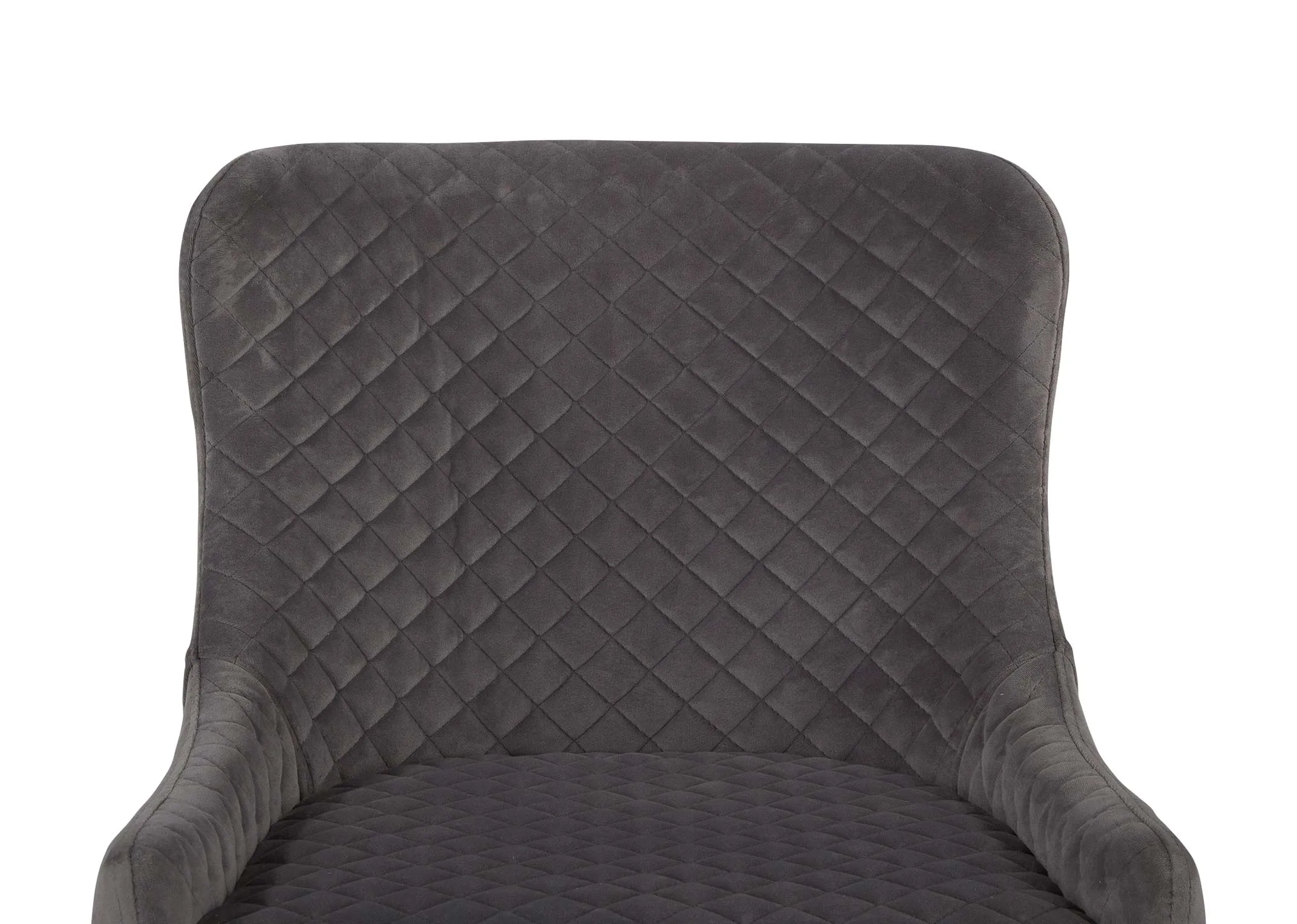 A grey velvet dining chair from EZ Livings Ottowa range. Closeup of diamond detail on seat back