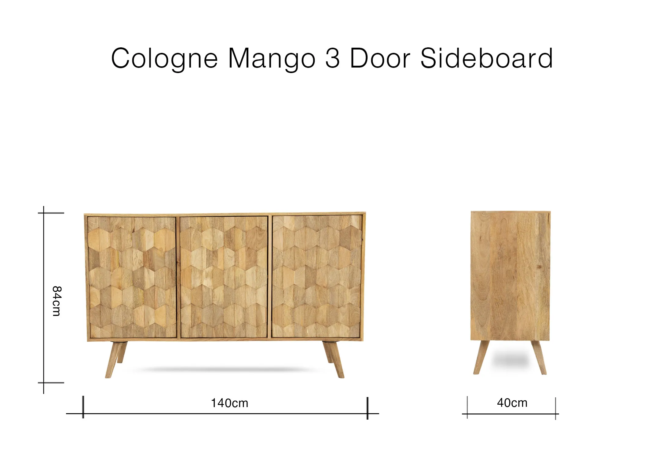 A dimension image of the Cologne Sideboard with 140cm x 40cm x 84cm